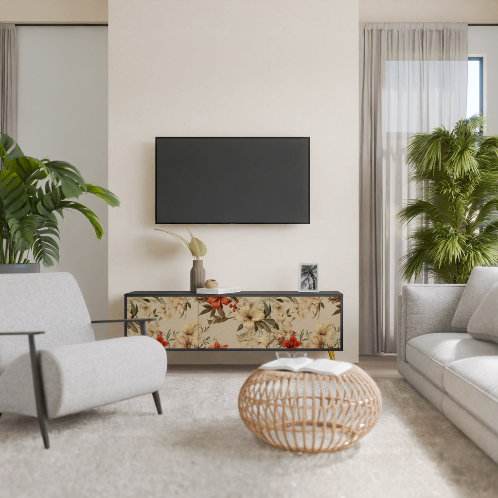 Βάση τηλεόρασης BLOOMING HARMONY με 3 πόρτες σε μαύρο φινίρισμα