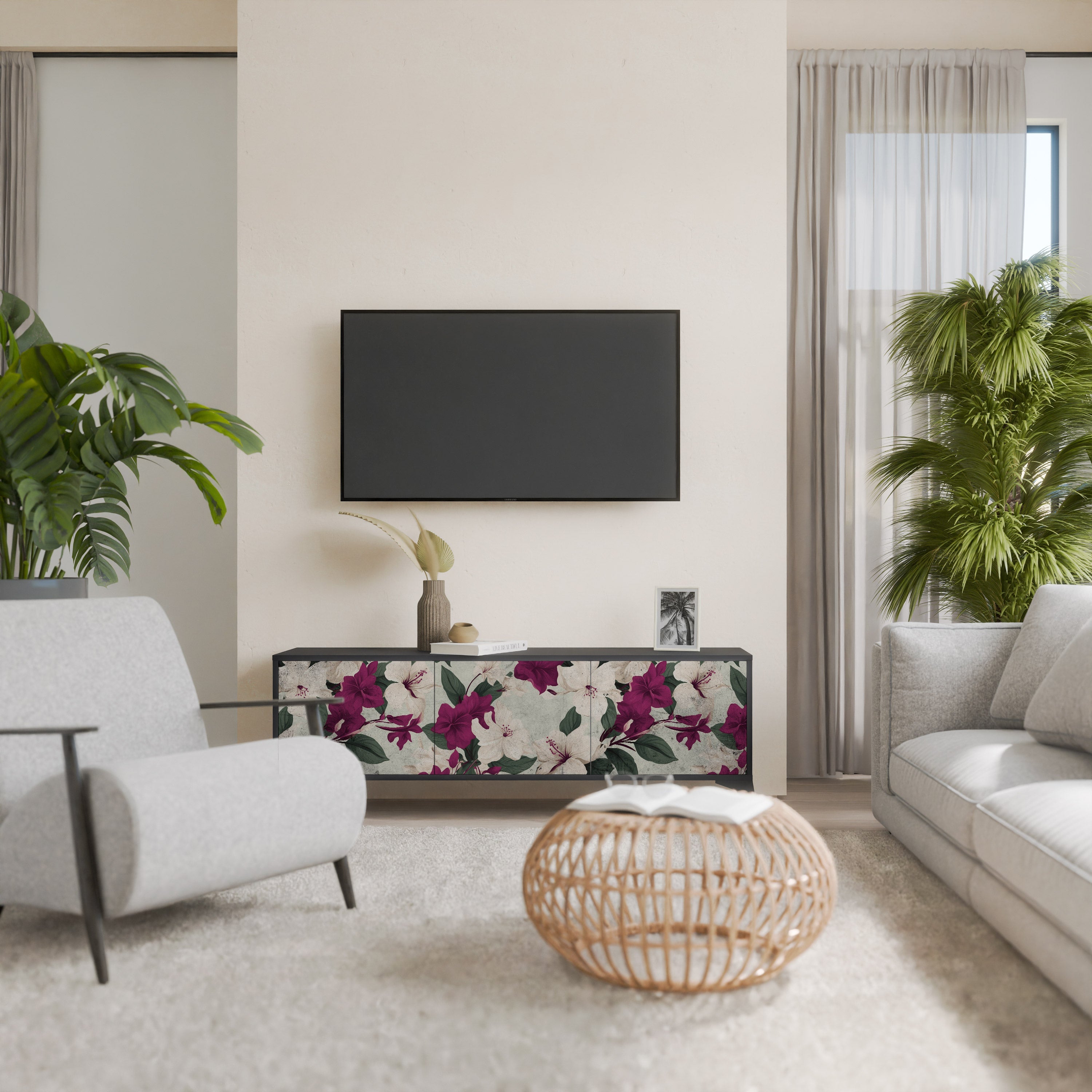 FLOWERET DREAM Τρίθυρη βάση τηλεόρασης σε μαύρο φινίρισμα