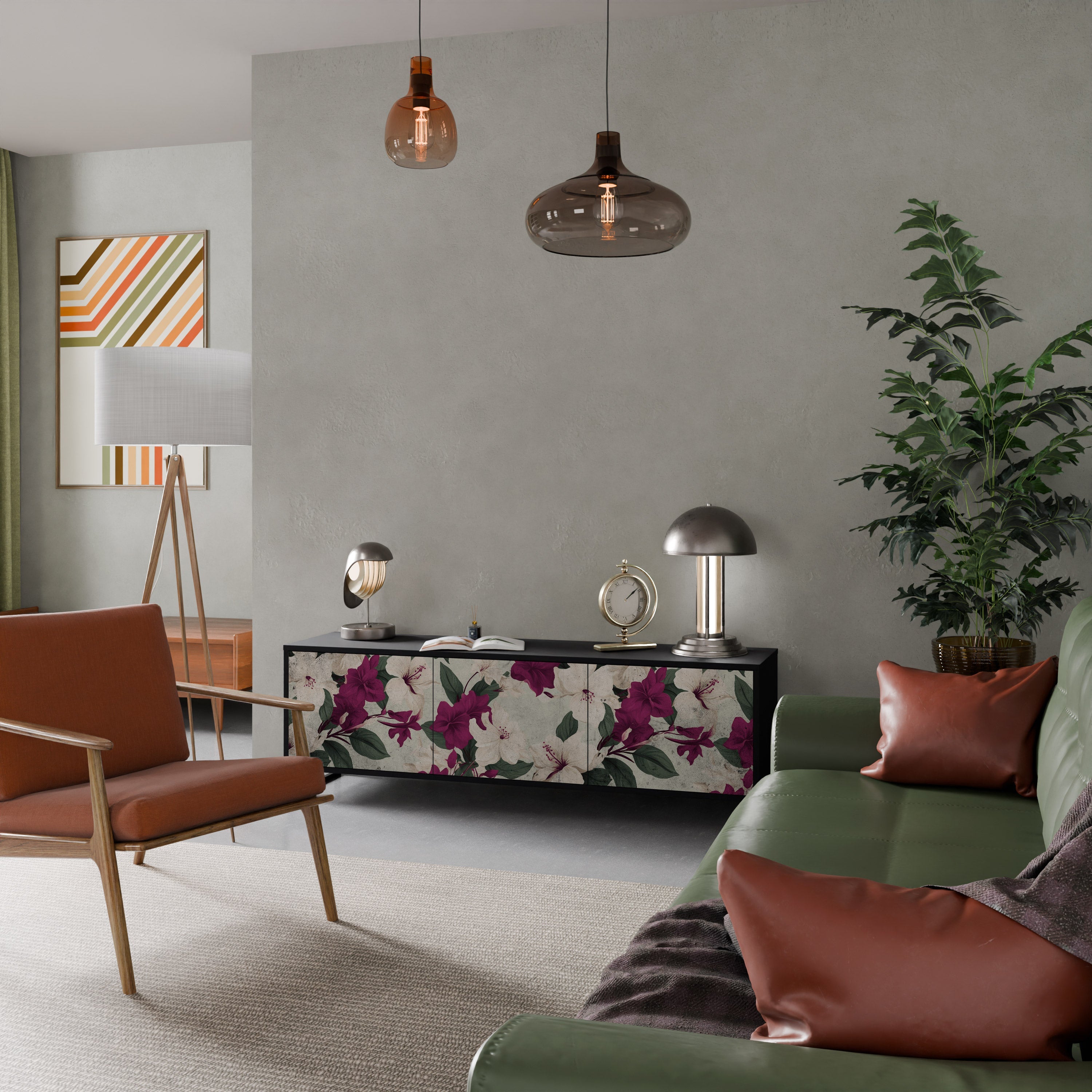 FLOWERET DREAM Τρίθυρη βάση τηλεόρασης σε μαύρο φινίρισμα