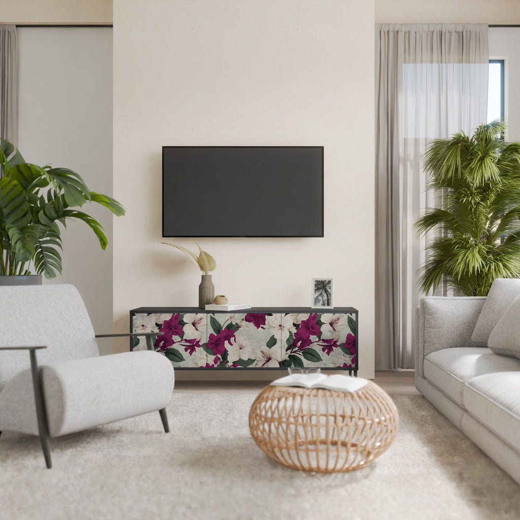 FLOWERET DREAM Τρίθυρη βάση τηλεόρασης σε μαύρο φινίρισμα