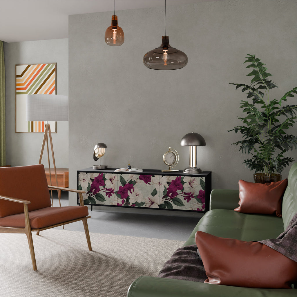 FLOWERET DREAM Τρίθυρη βάση τηλεόρασης σε μαύρο φινίρισμα