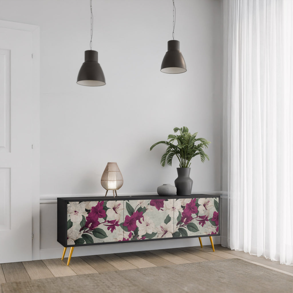 FLOWERET DREAM Τρίθυρη βάση τηλεόρασης σε μαύρο φινίρισμα