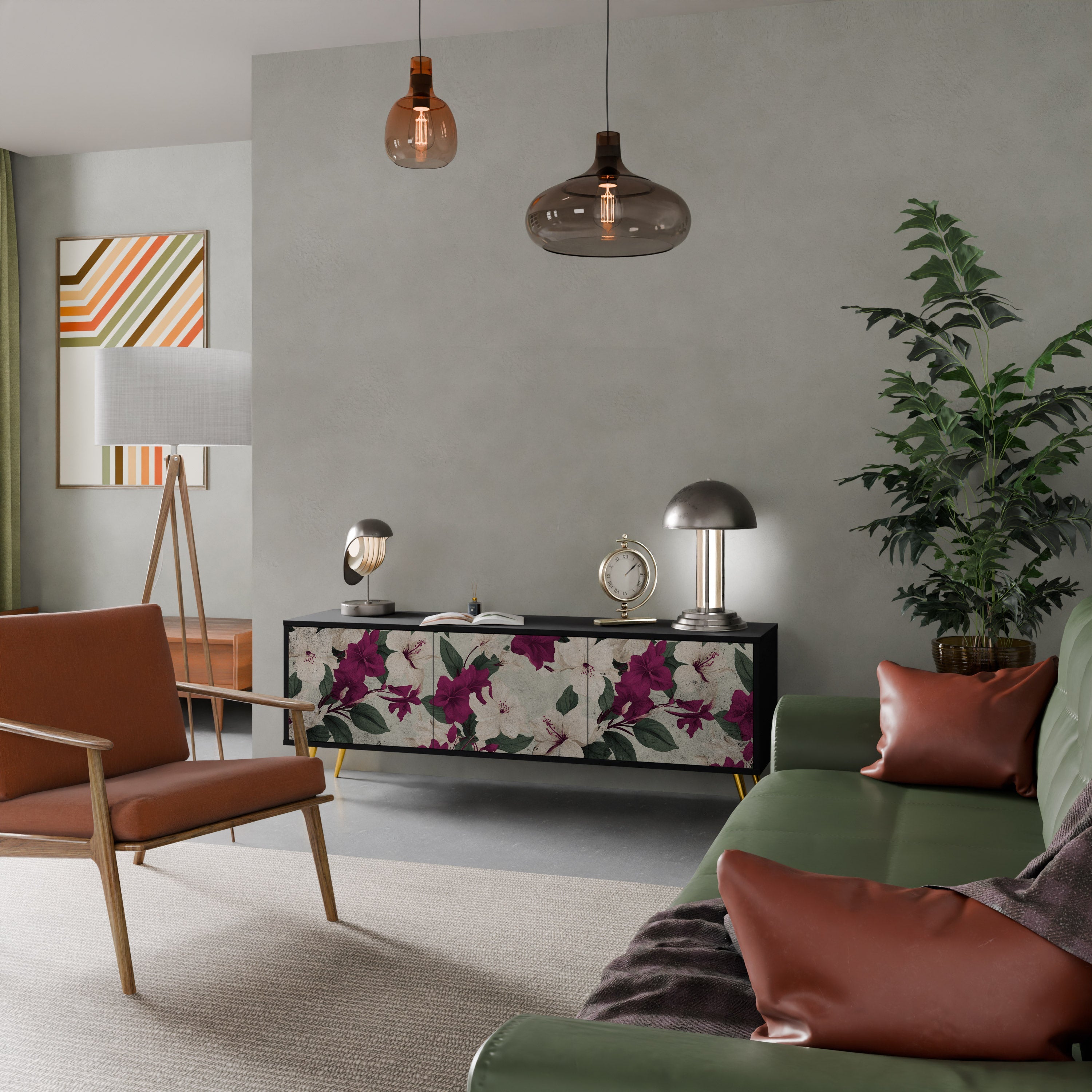 FLOWERET DREAM Τρίθυρη βάση τηλεόρασης σε μαύρο φινίρισμα