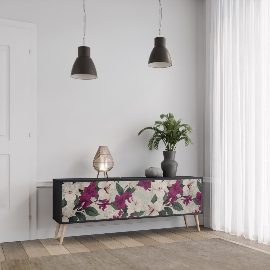 FLOWERET DREAM Τρίθυρη βάση τηλεόρασης σε μαύρο φινίρισμα