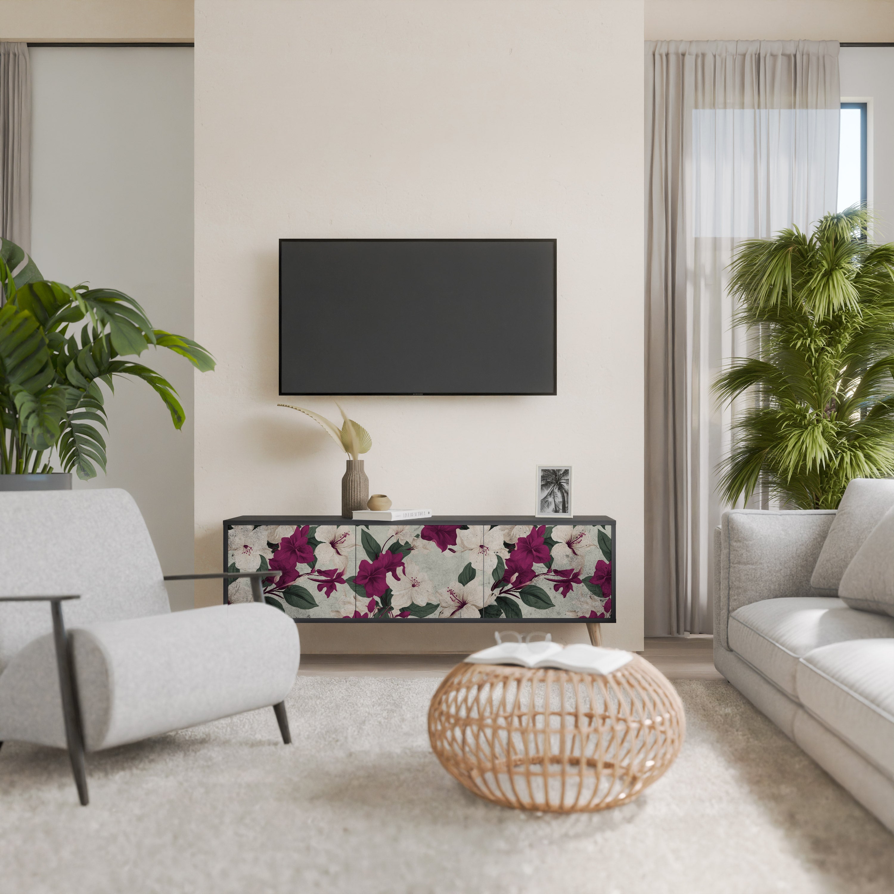 FLOWERET DREAM Τρίθυρη βάση τηλεόρασης σε μαύρο φινίρισμα