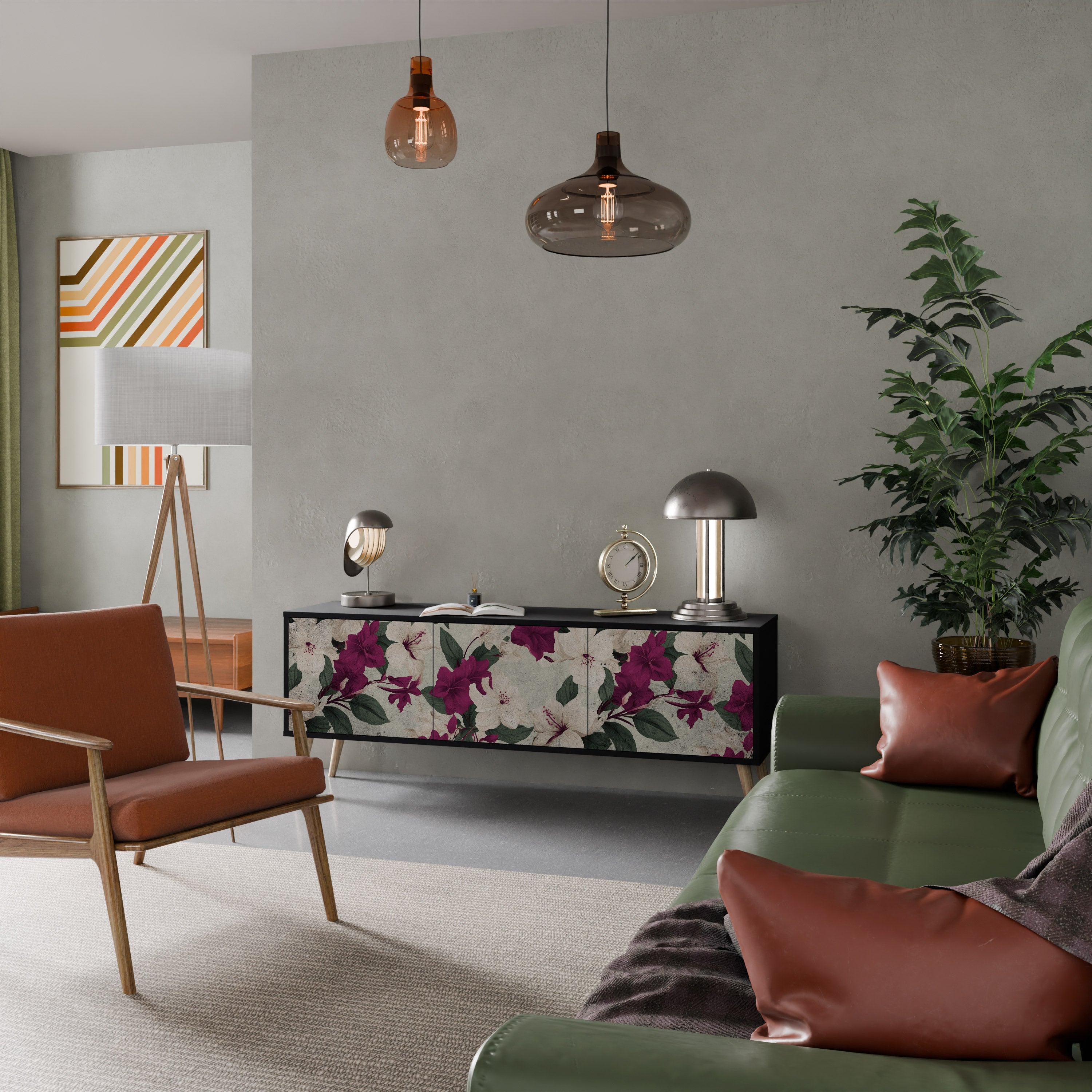 FLOWERET DREAM Τρίθυρη βάση τηλεόρασης σε μαύρο φινίρισμα