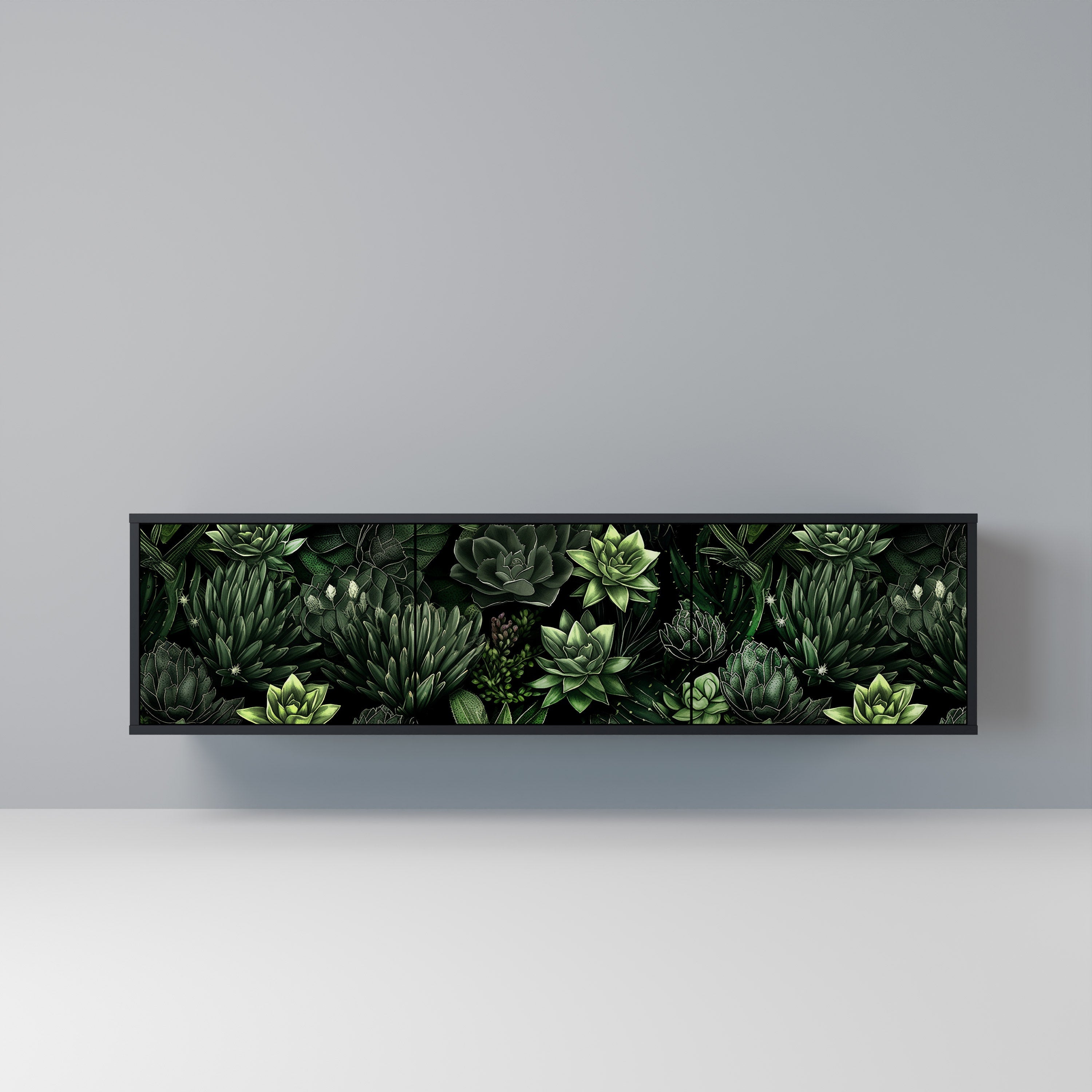 Βάση τηλεόρασης SUCCULENT JUNGLE με 3 πόρτες σε μαύρο φινίρισμα