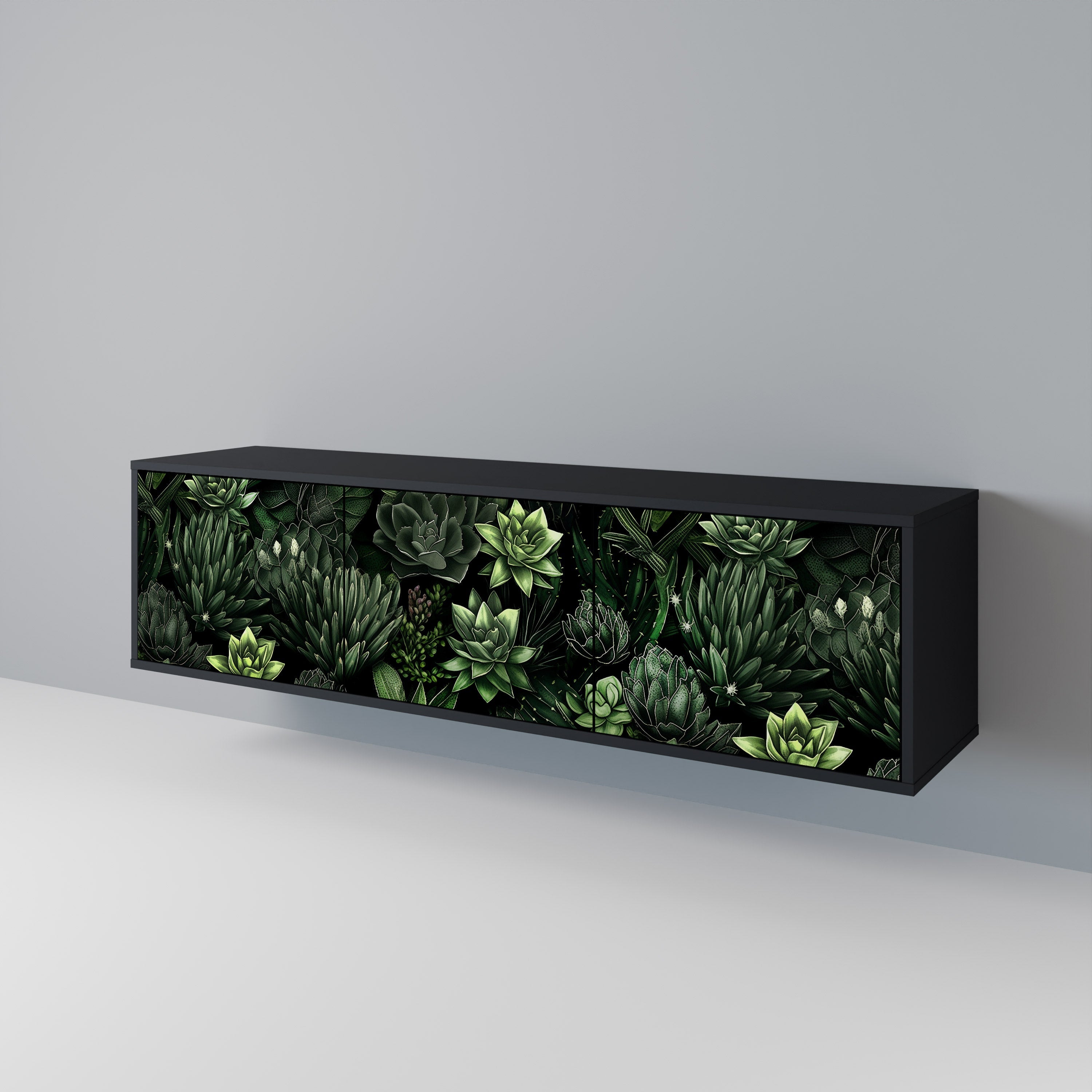 Βάση τηλεόρασης SUCCULENT JUNGLE με 3 πόρτες σε μαύρο φινίρισμα