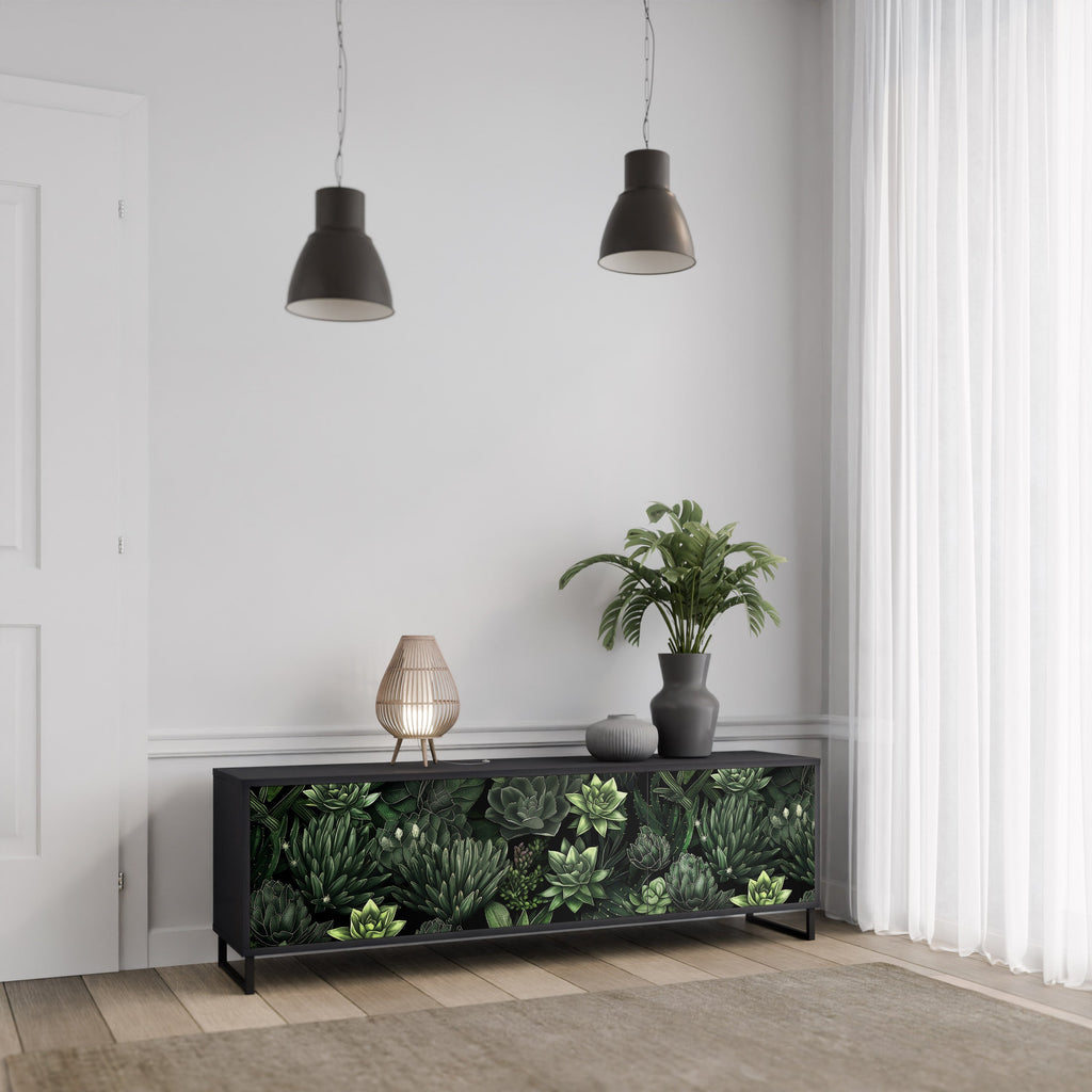 Βάση τηλεόρασης SUCCULENT JUNGLE με 3 πόρτες σε μαύρο φινίρισμα