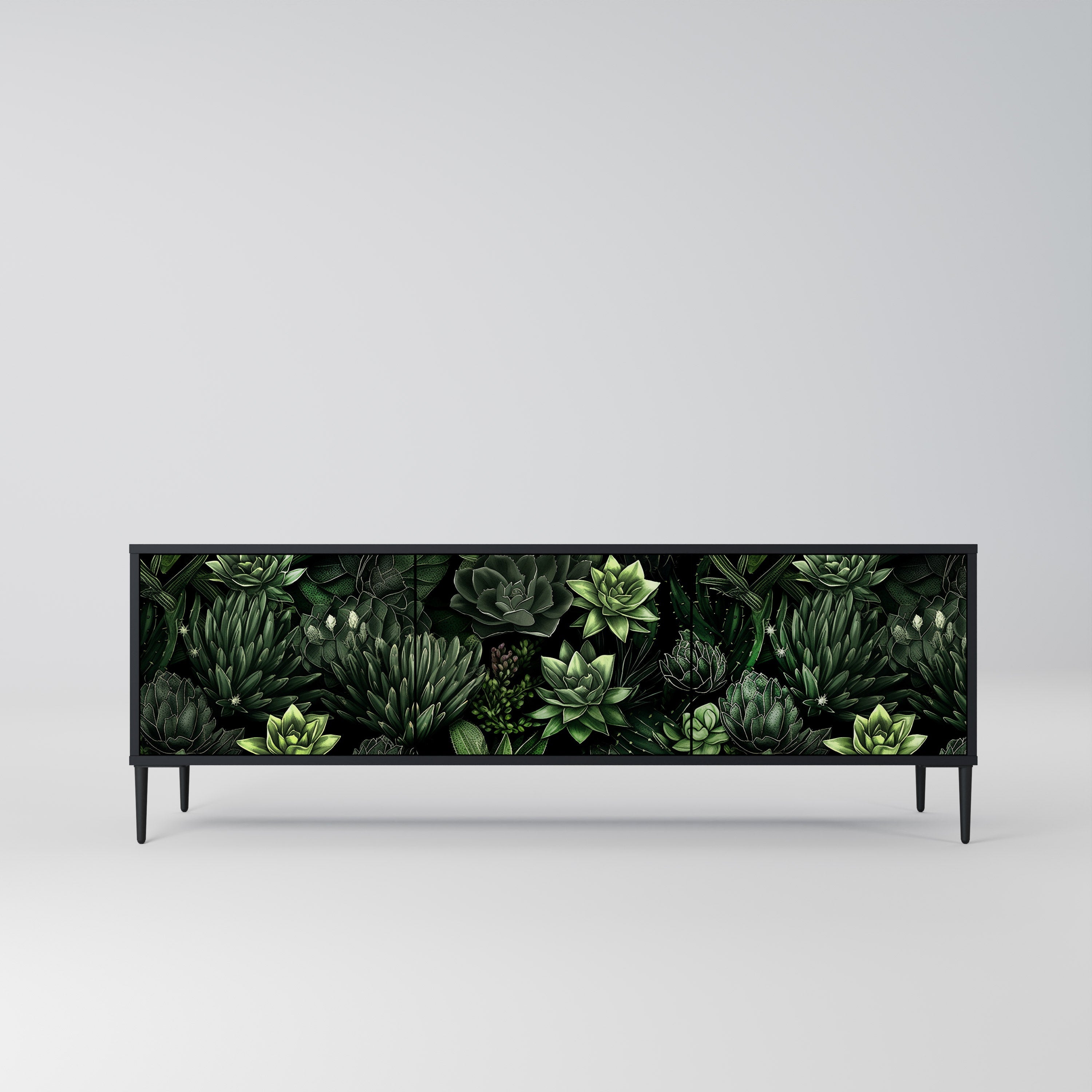 Βάση τηλεόρασης SUCCULENT JUNGLE με 3 πόρτες σε μαύρο φινίρισμα