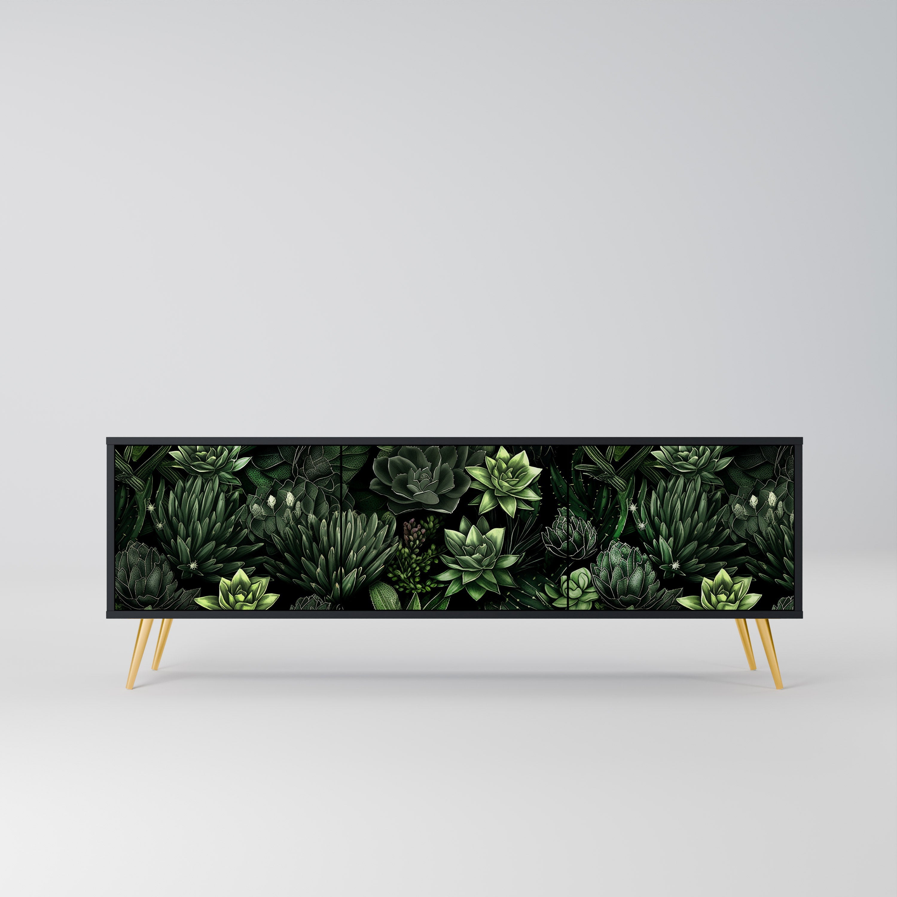 Βάση τηλεόρασης SUCCULENT JUNGLE με 3 πόρτες σε μαύρο φινίρισμα