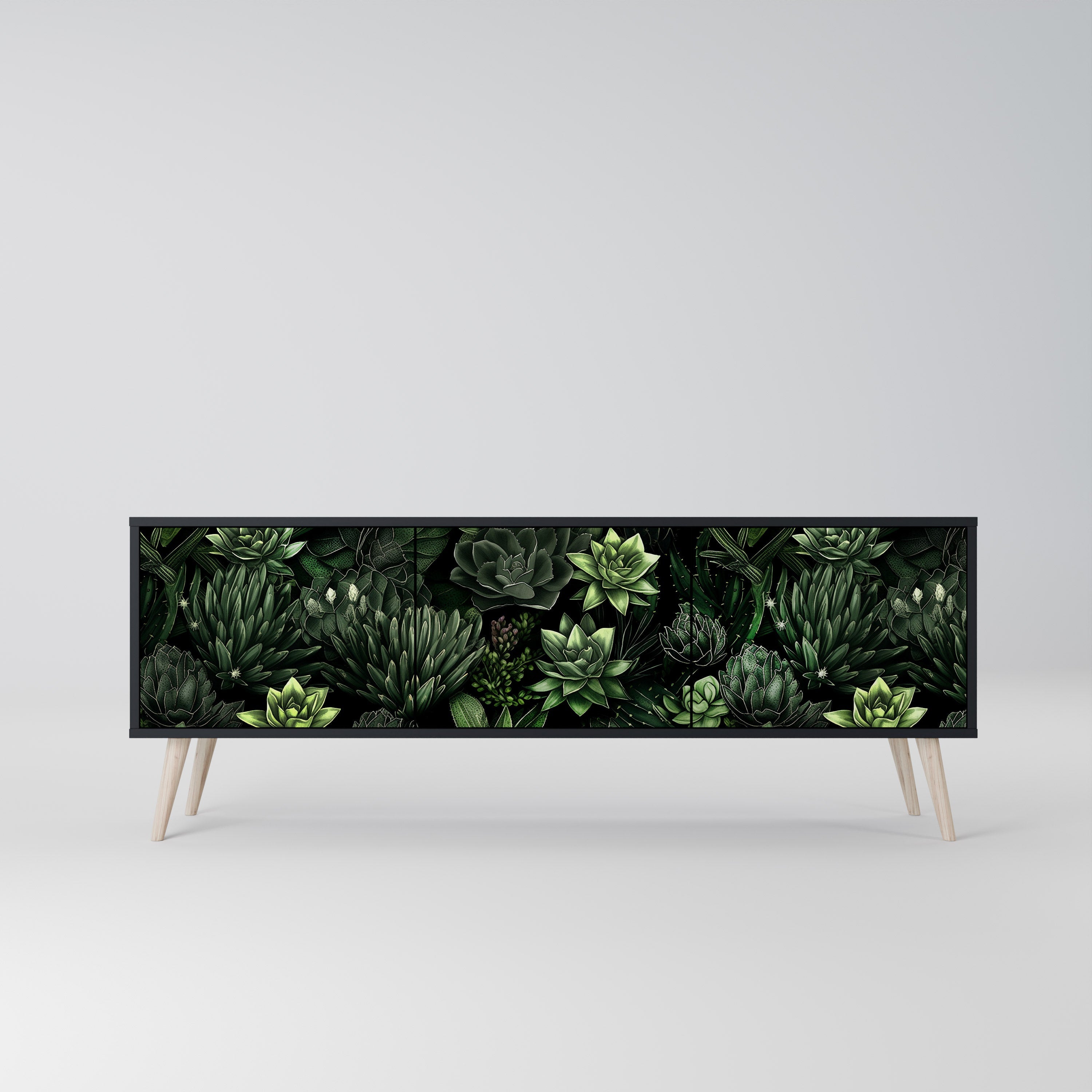 Βάση τηλεόρασης SUCCULENT JUNGLE με 3 πόρτες σε μαύρο φινίρισμα