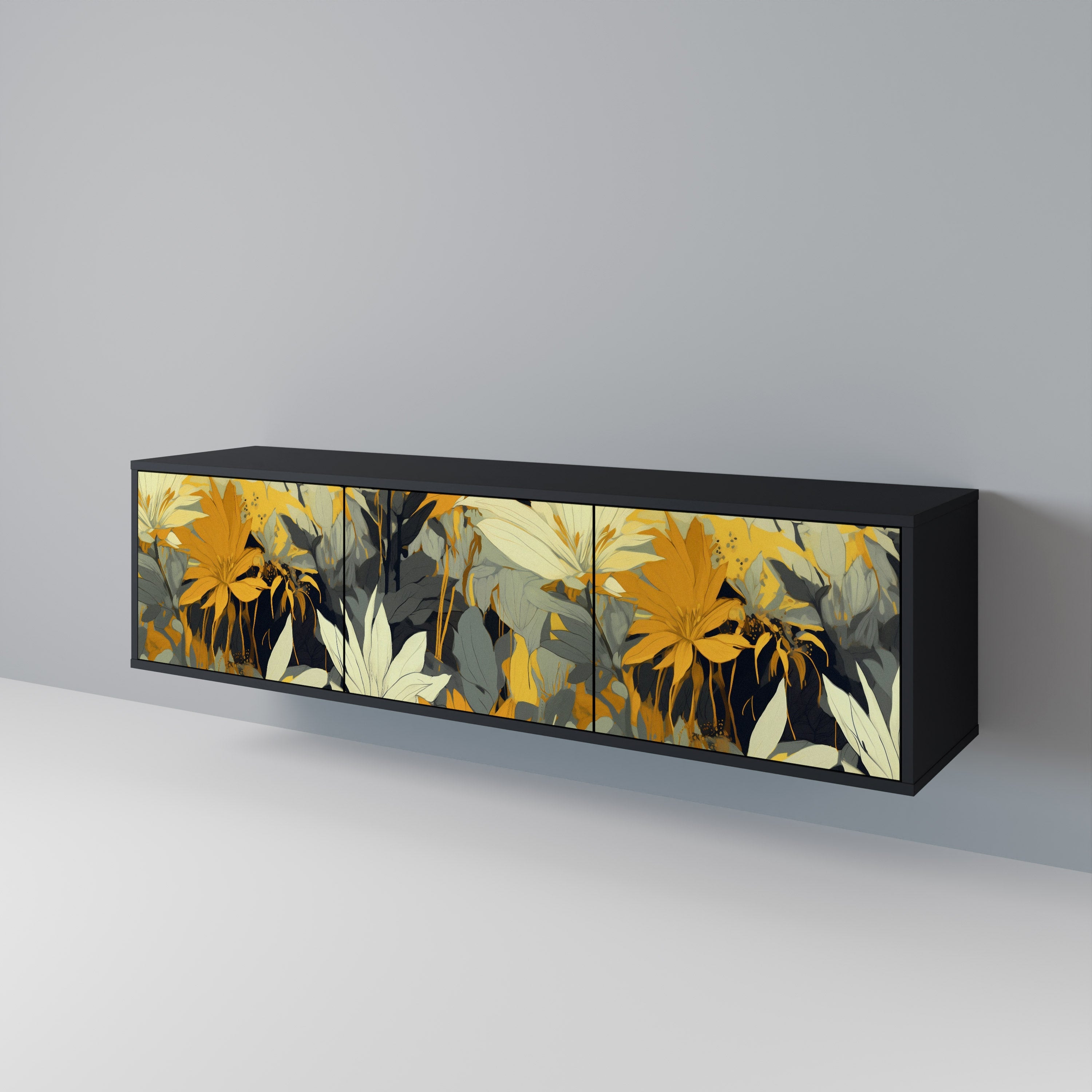Βάση τηλεόρασης SUNKISSED LILY με 3 πόρτες σε μαύρο φινίρισμα