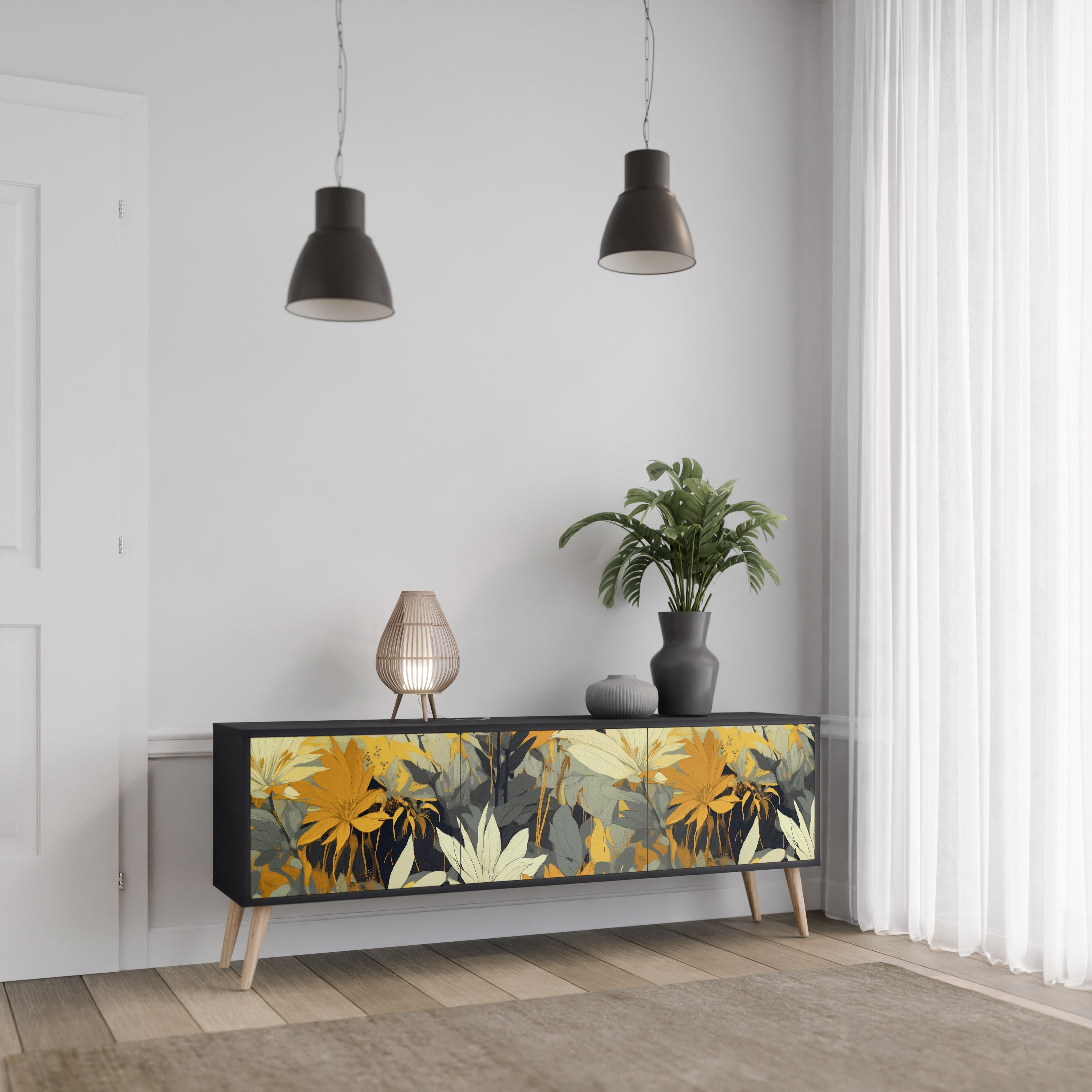 Βάση τηλεόρασης SUNKISSED LILY με 3 πόρτες σε μαύρο φινίρισμα