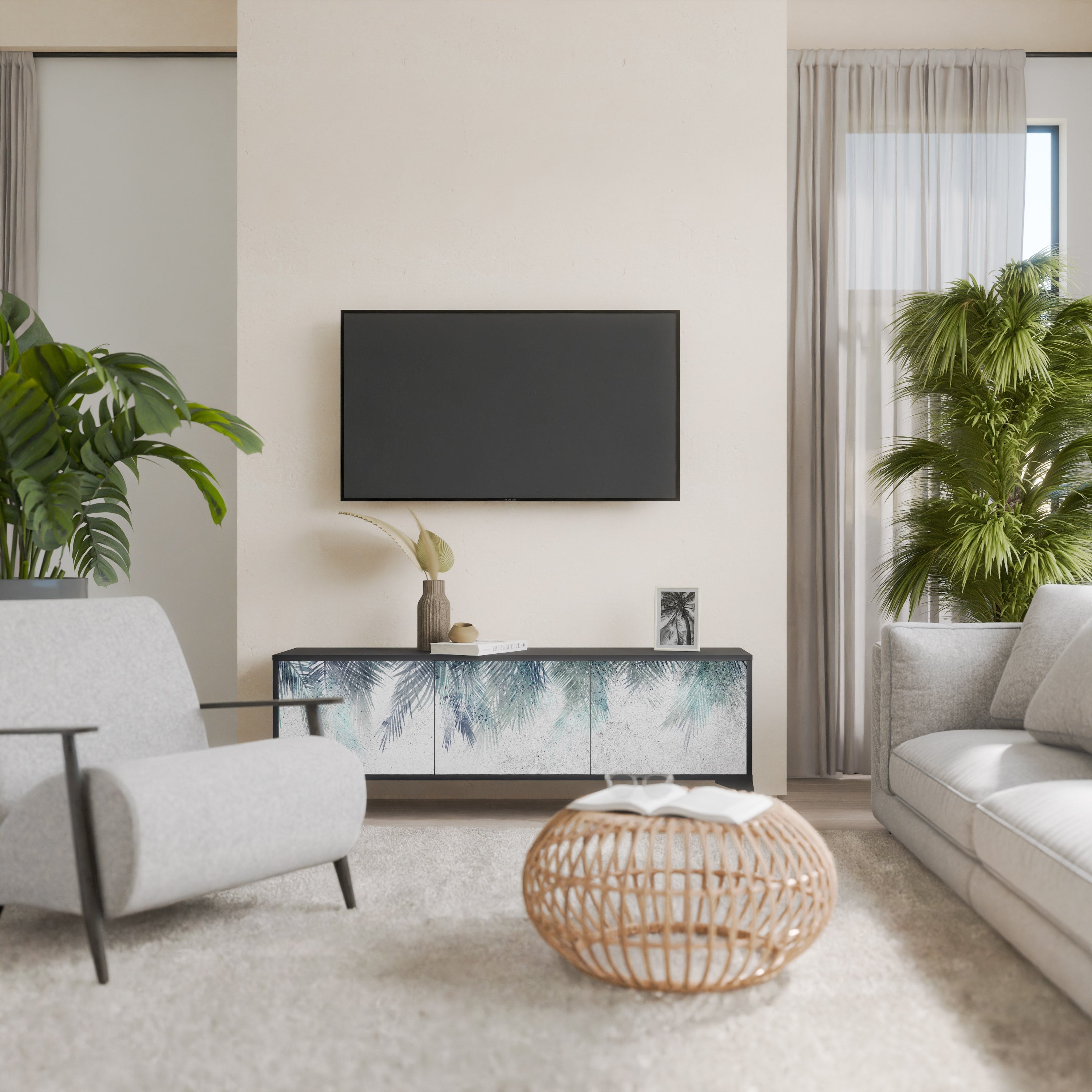 Βάση τηλεόρασης PALM VEIL με 3 πόρτες σε μαύρο φινίρισμα