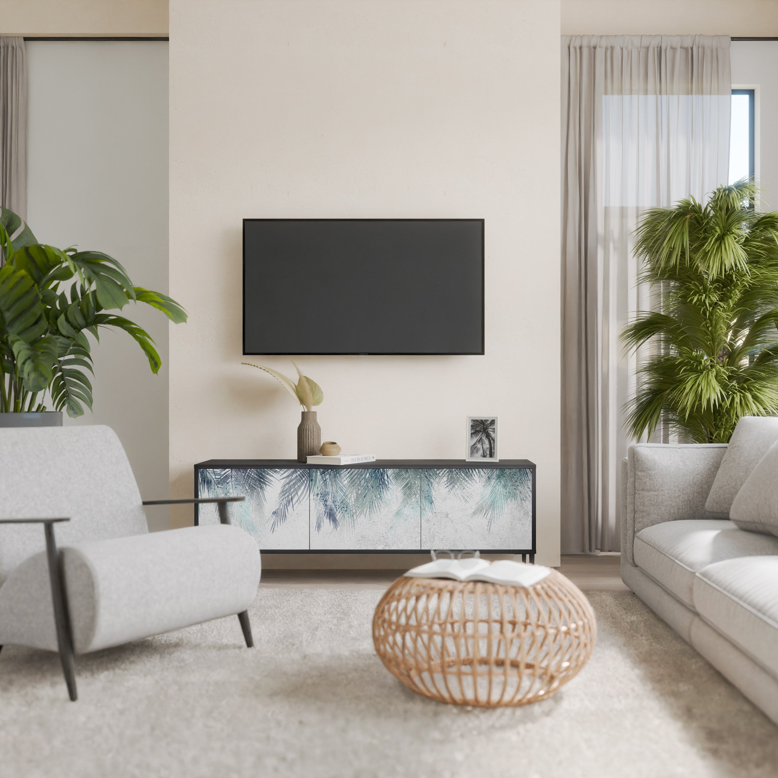 Βάση τηλεόρασης PALM VEIL με 3 πόρτες σε μαύρο φινίρισμα
