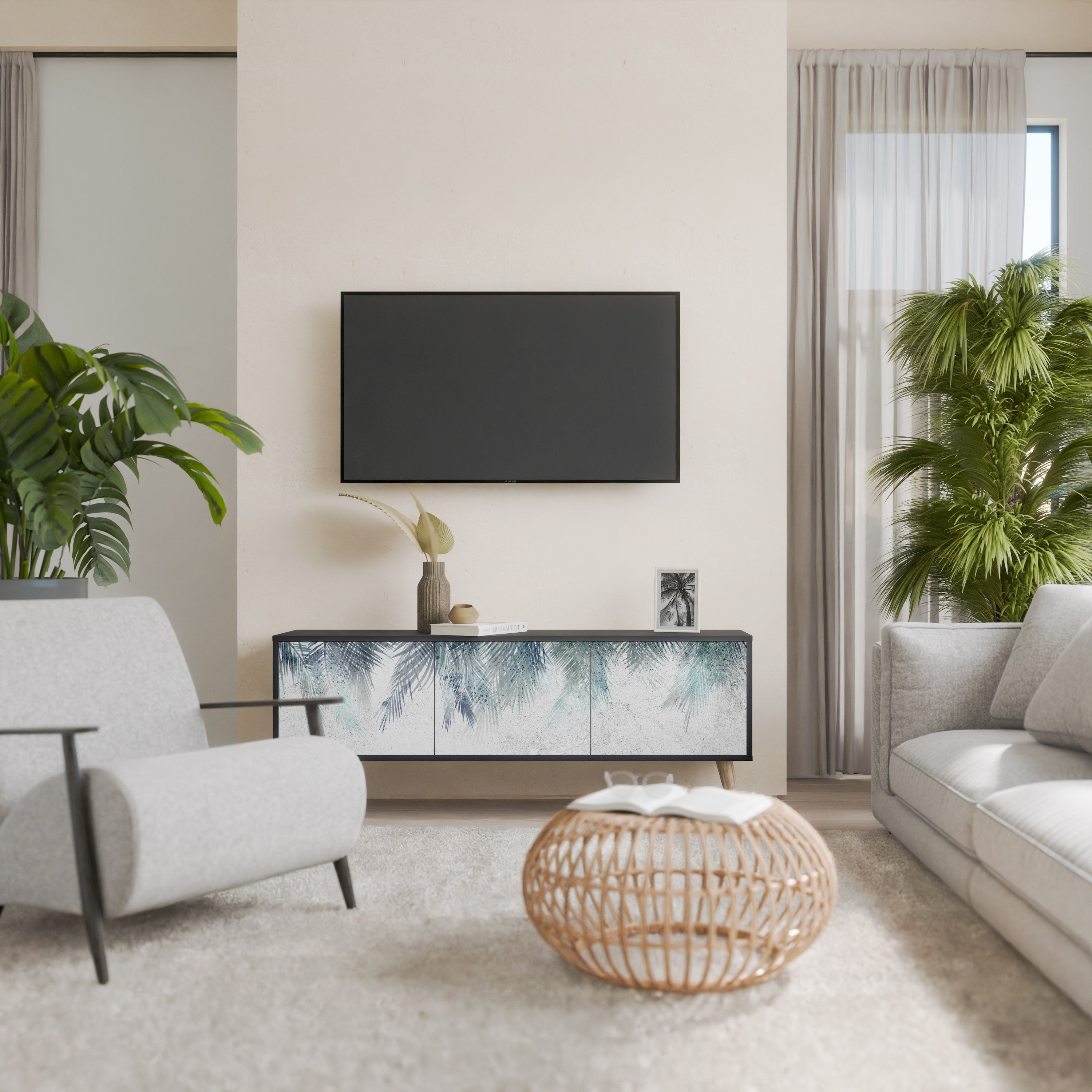 Βάση τηλεόρασης PALM VEIL με 3 πόρτες σε μαύρο φινίρισμα