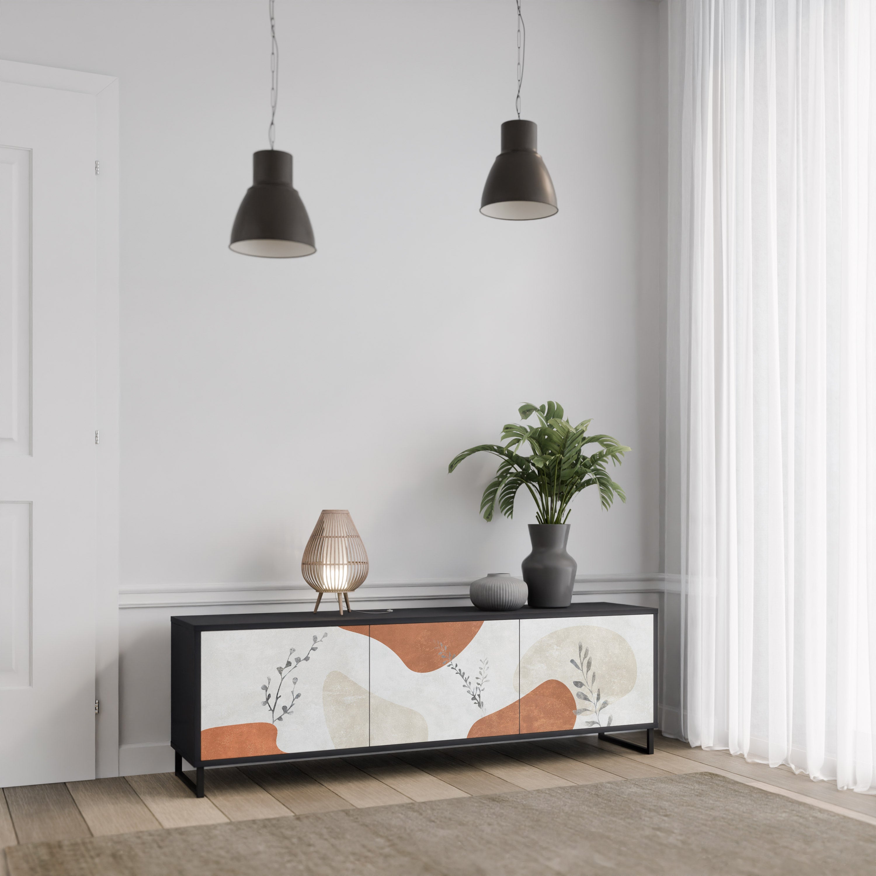 Βάση τηλεόρασης TRANQUIL TWIG με 3 πόρτες σε μαύρο φινίρισμα