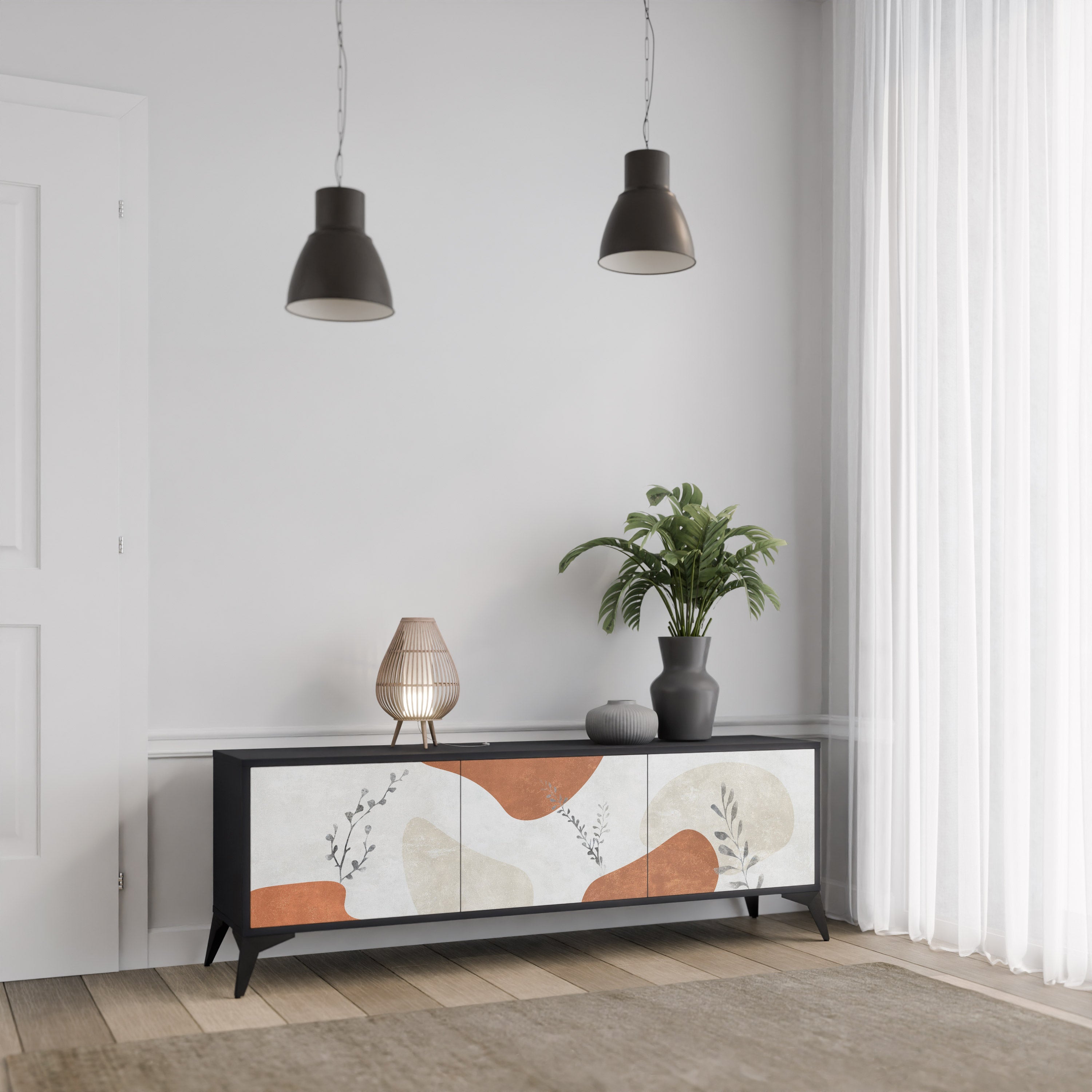 Βάση τηλεόρασης TRANQUIL TWIG με 3 πόρτες σε μαύρο φινίρισμα