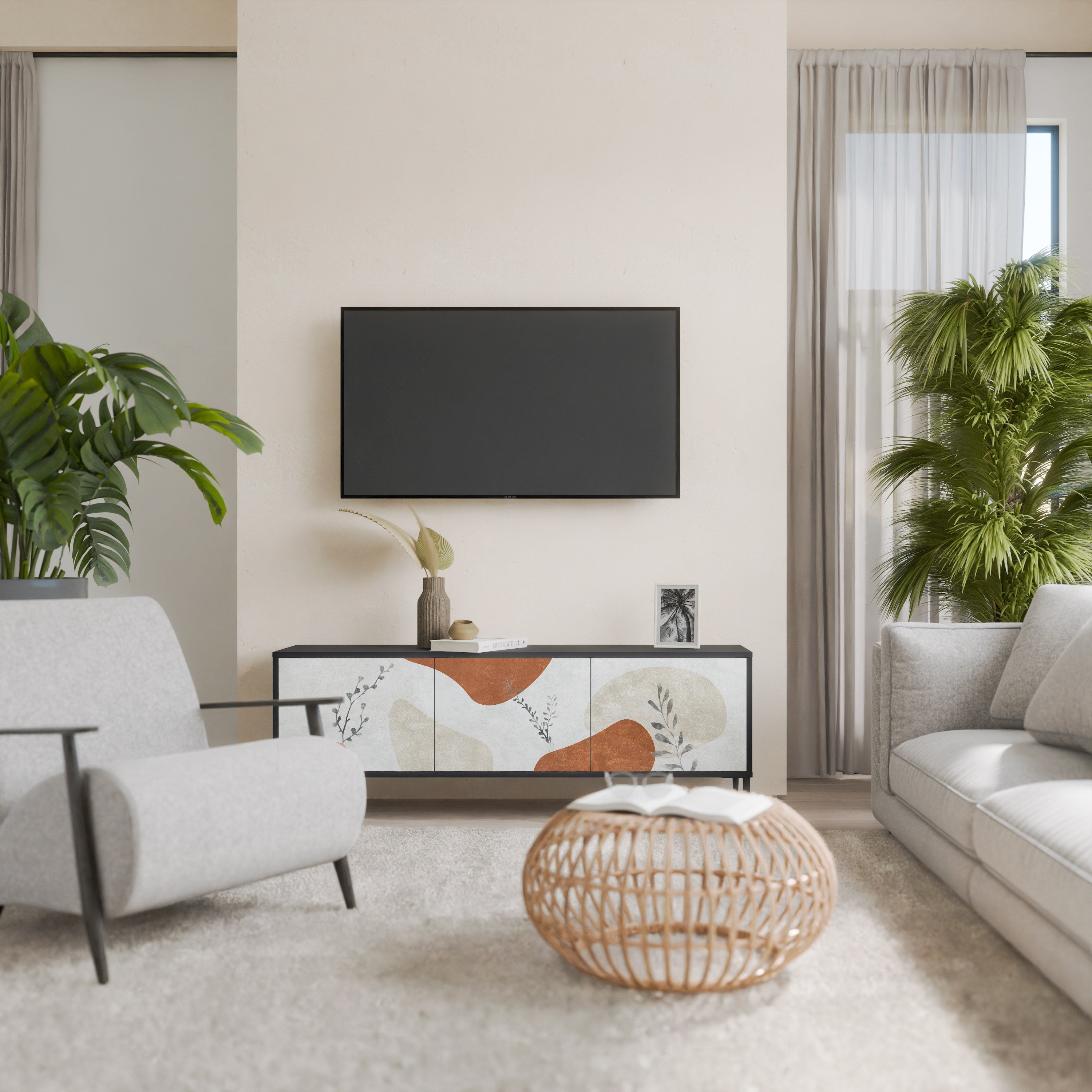 Βάση τηλεόρασης TRANQUIL TWIG με 3 πόρτες σε μαύρο φινίρισμα