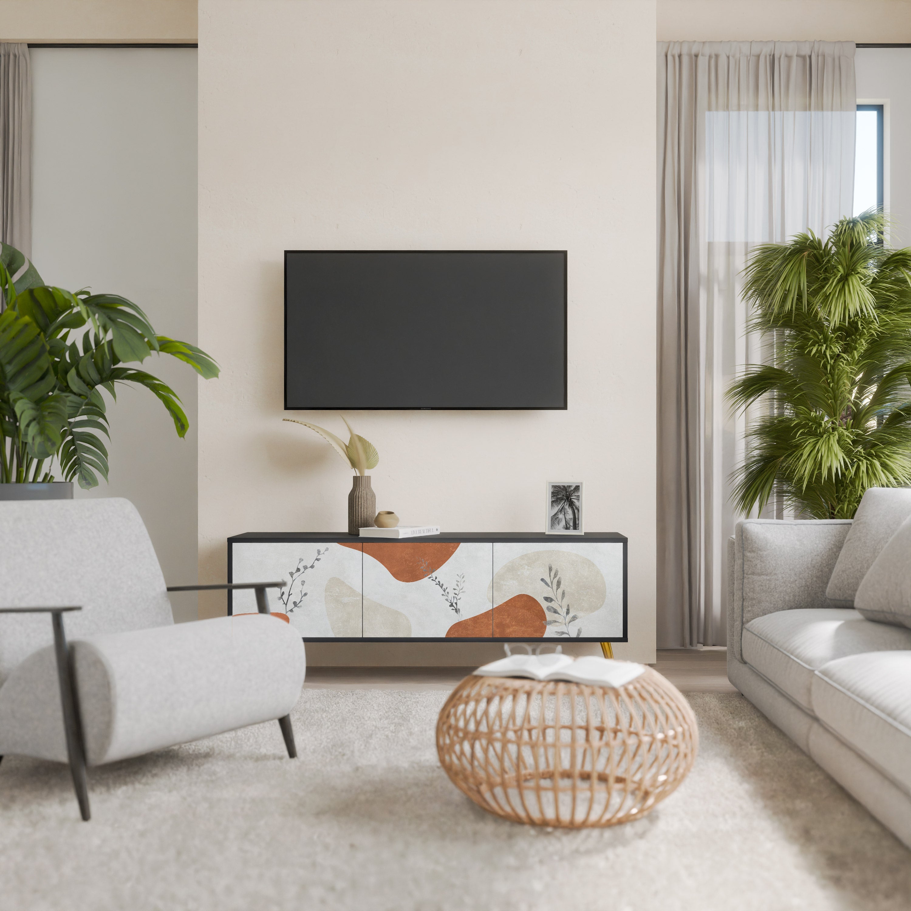 Βάση τηλεόρασης TRANQUIL TWIG με 3 πόρτες σε μαύρο φινίρισμα
