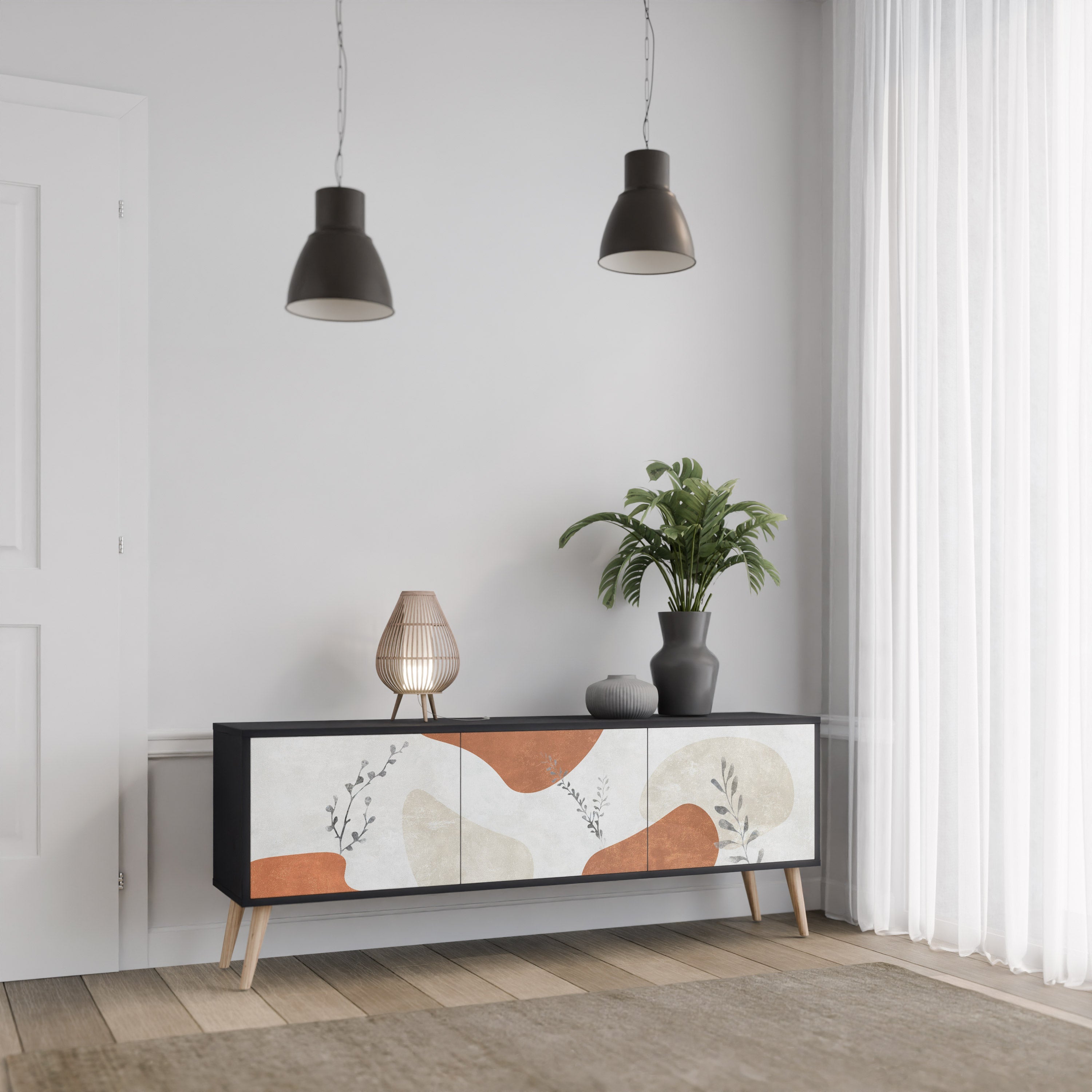 Βάση τηλεόρασης TRANQUIL TWIG με 3 πόρτες σε μαύρο φινίρισμα