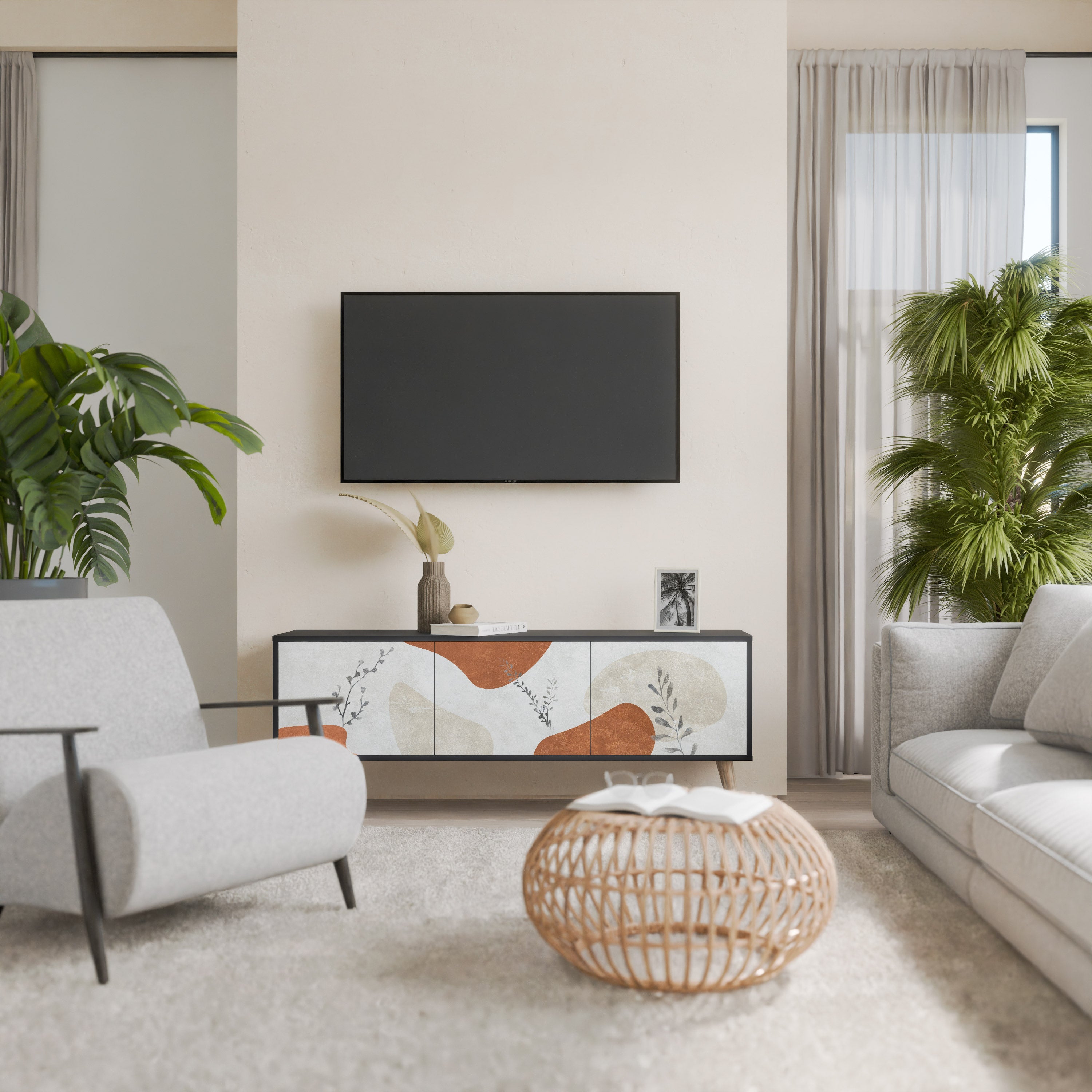 Βάση τηλεόρασης TRANQUIL TWIG με 3 πόρτες σε μαύρο φινίρισμα