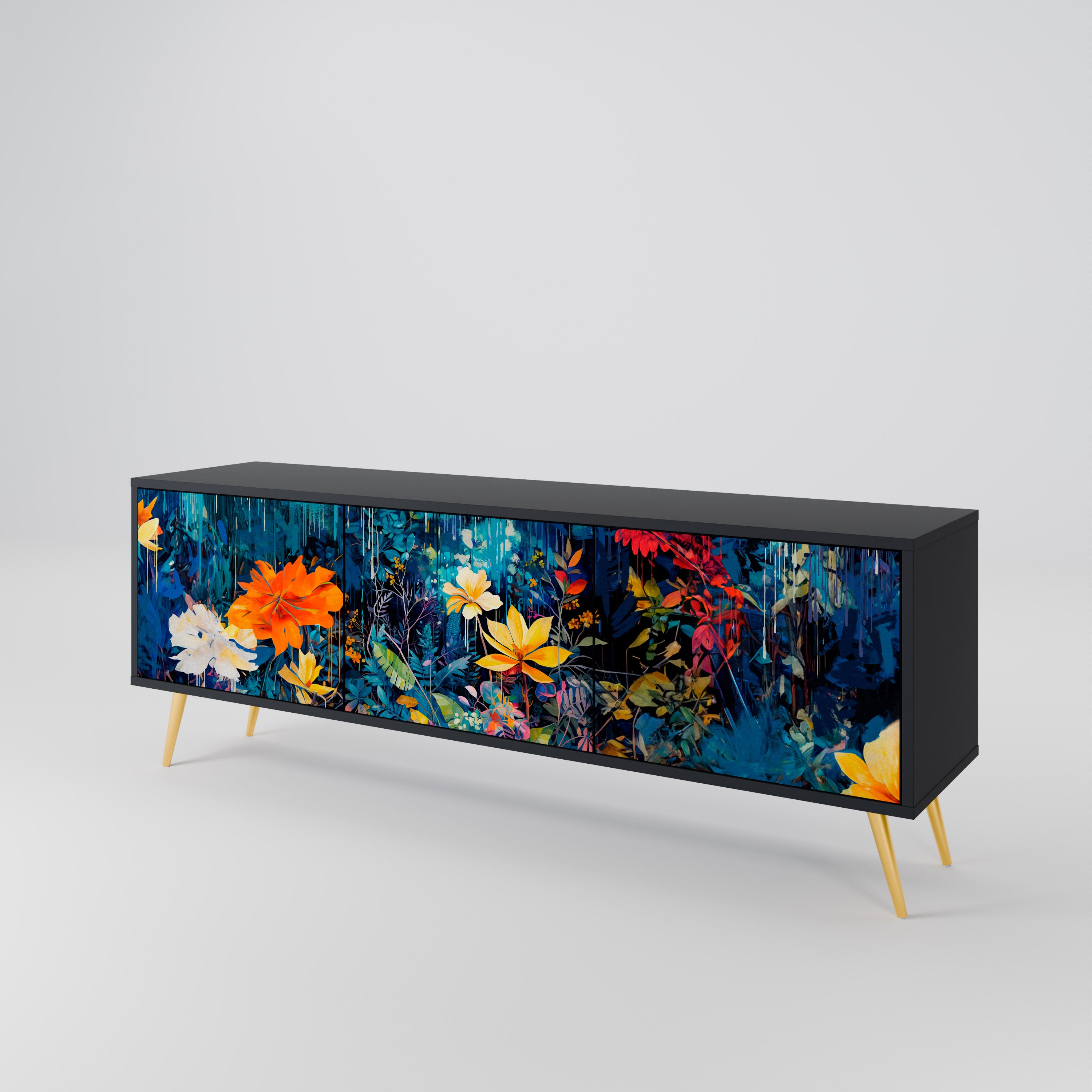 MIDNIGHT BLOSSOM 3-Door TV Cabinet