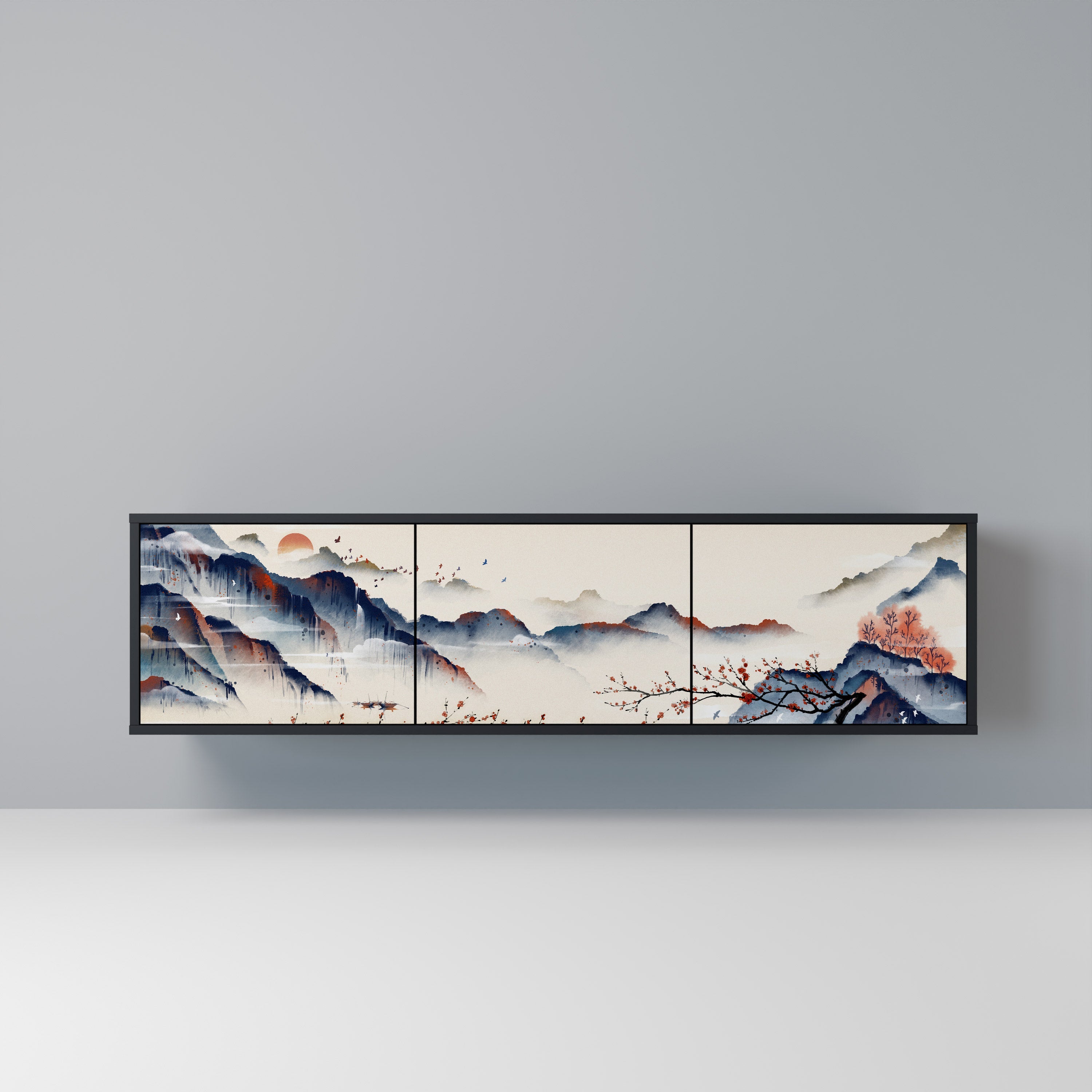 JAPANESE LANDSCAPE 3θυρη βάση τηλεόρασης σε μαύρο φινίρισμα