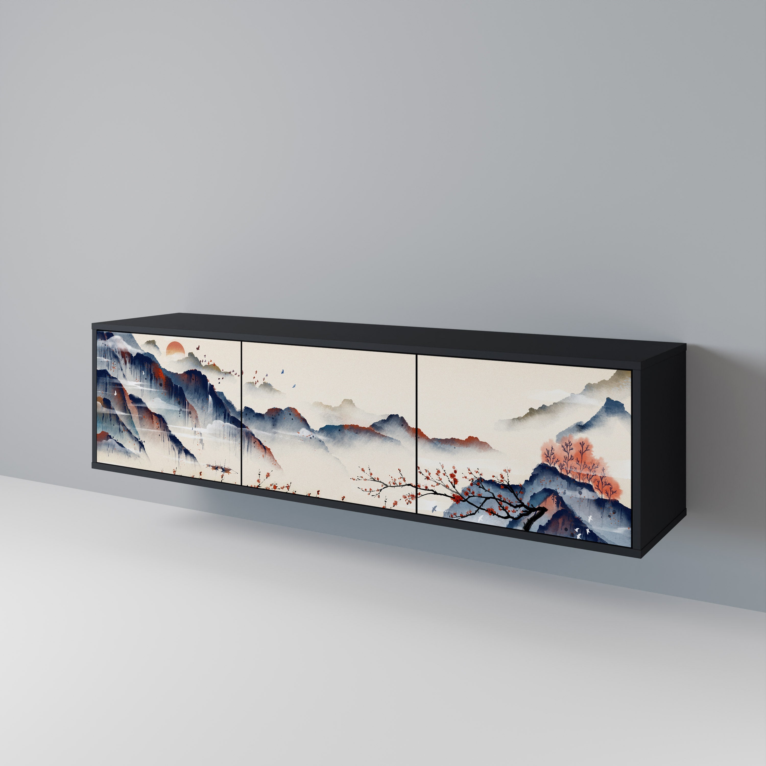 JAPANESE LANDSCAPE 3θυρη βάση τηλεόρασης σε μαύρο φινίρισμα