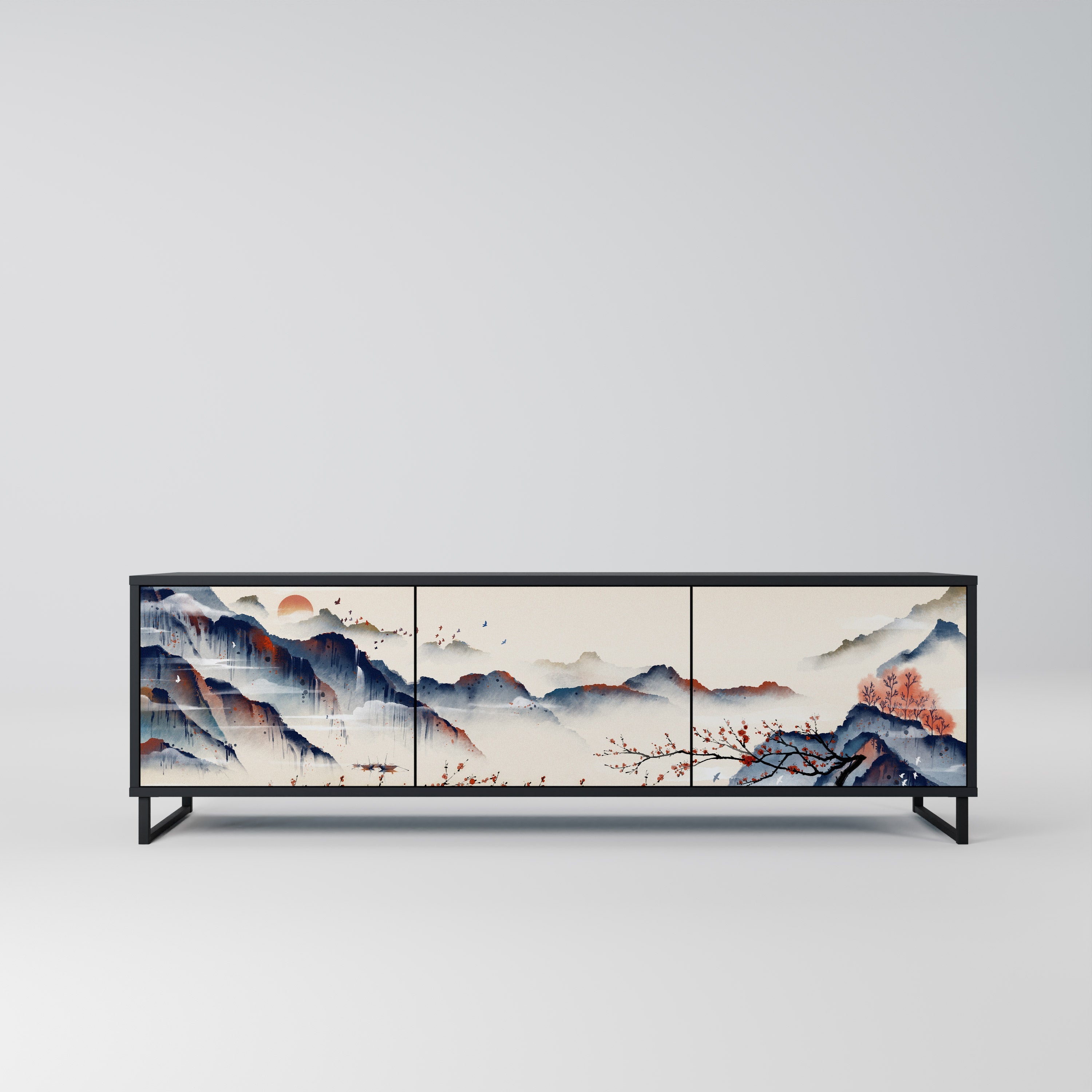 JAPANESE LANDSCAPE 3θυρη βάση τηλεόρασης σε μαύρο φινίρισμα