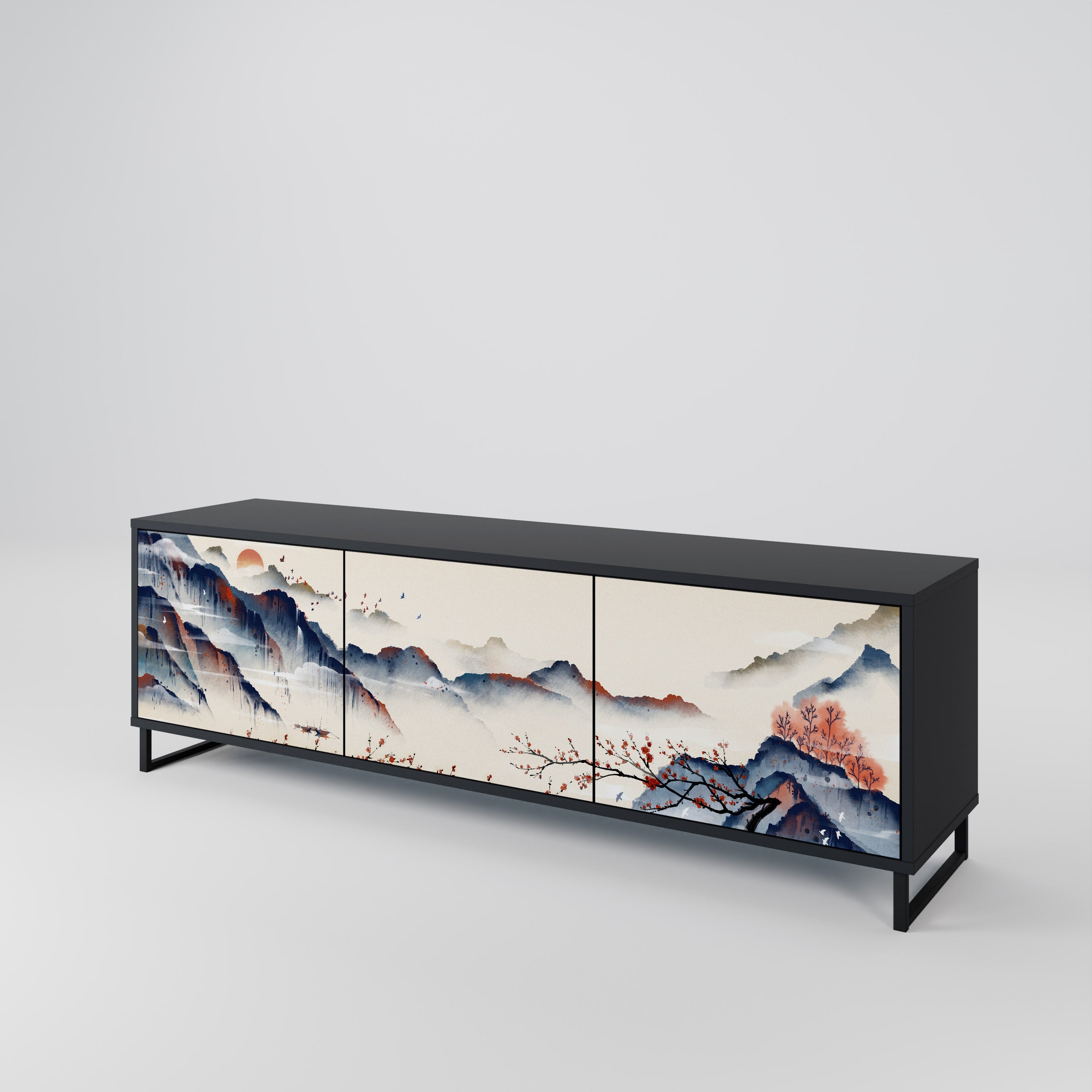 JAPANESE LANDSCAPE 3θυρη βάση τηλεόρασης σε μαύρο φινίρισμα