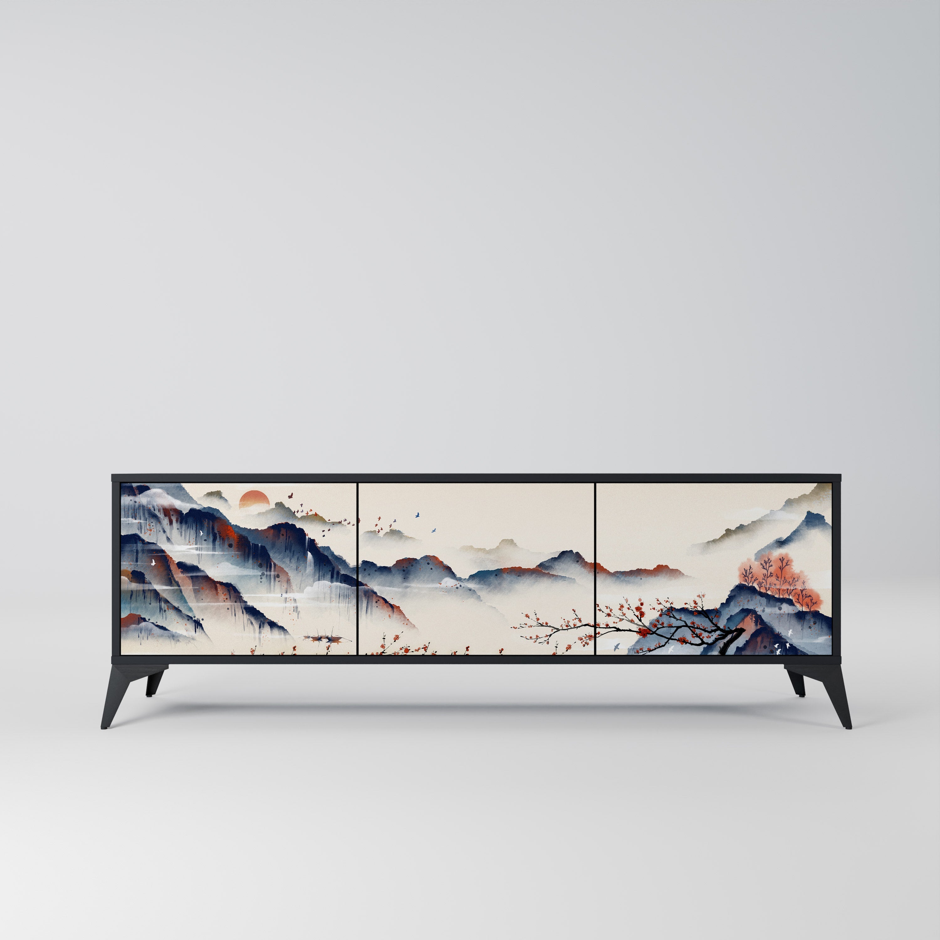 JAPANESE LANDSCAPE 3θυρη βάση τηλεόρασης σε μαύρο φινίρισμα