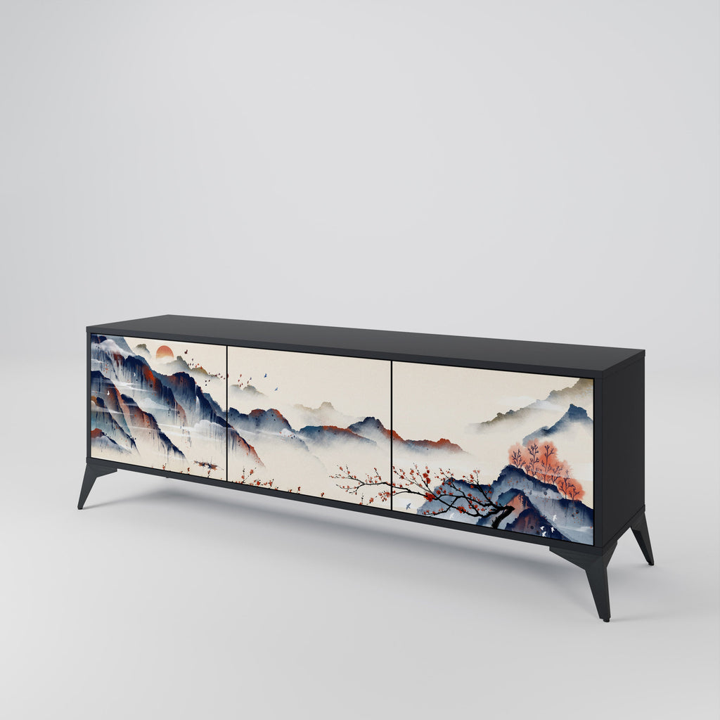 JAPANESE LANDSCAPE 3θυρη βάση τηλεόρασης σε μαύρο φινίρισμα