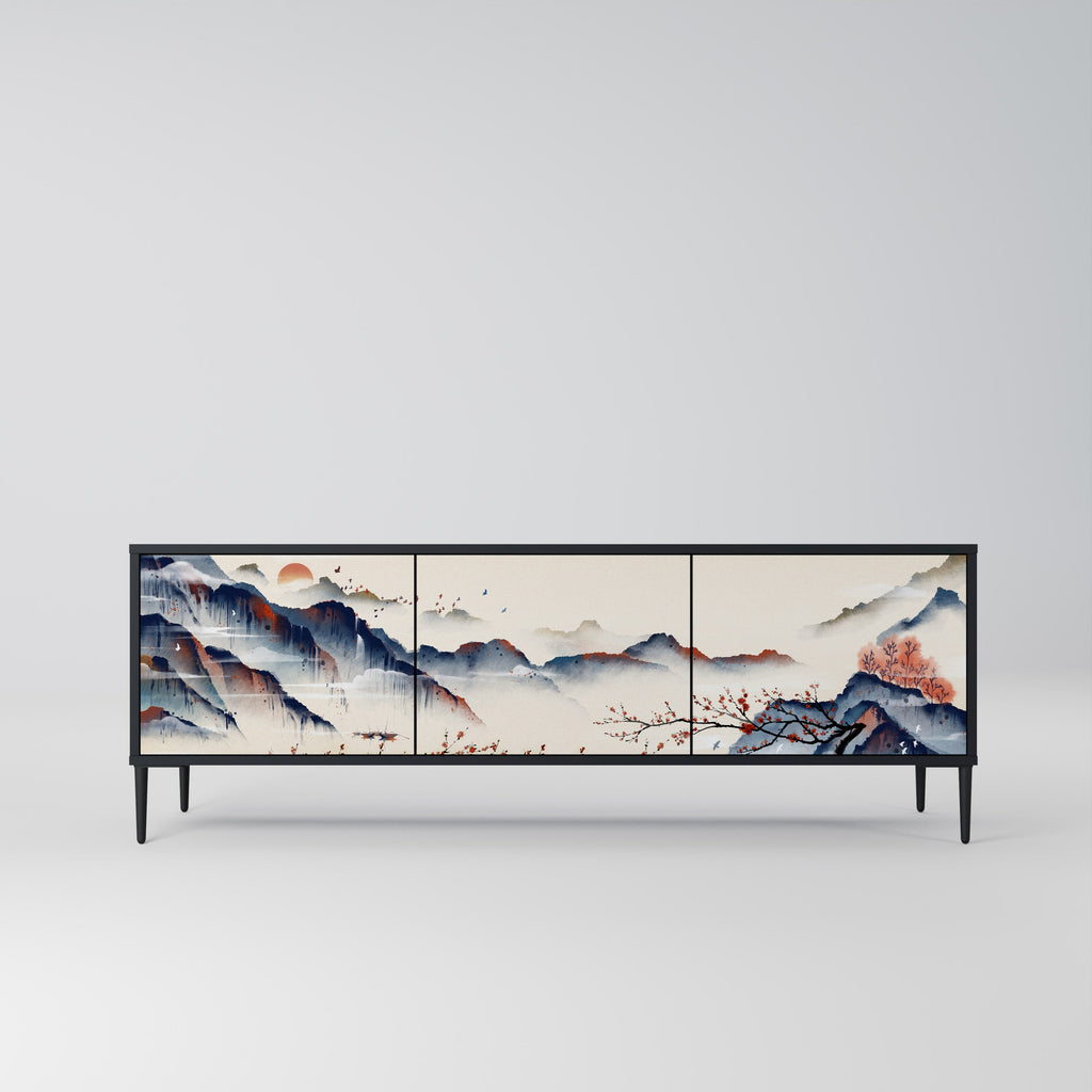 JAPANESE LANDSCAPE 3θυρη βάση τηλεόρασης σε μαύρο φινίρισμα