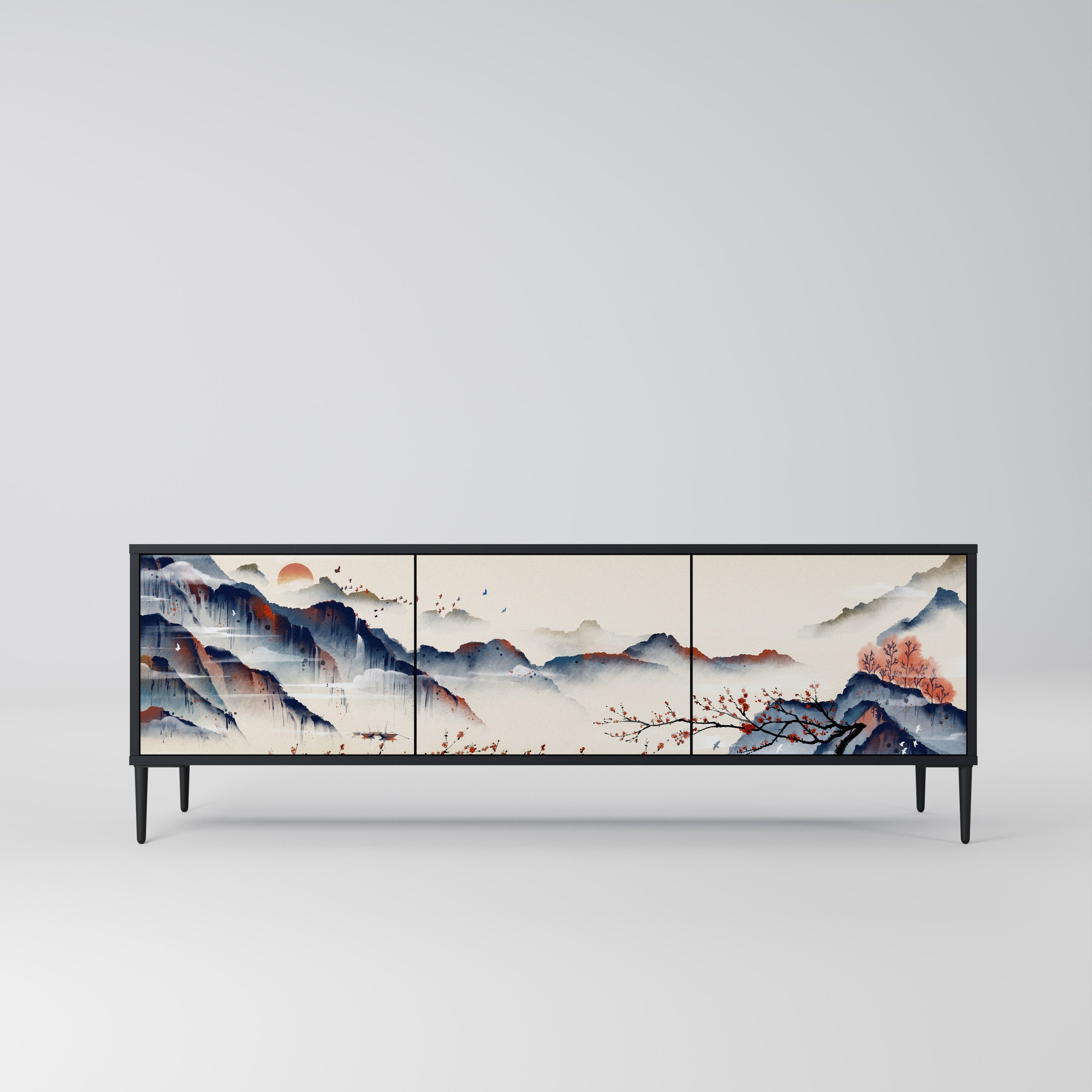 JAPANESE LANDSCAPE 3θυρη βάση τηλεόρασης σε μαύρο φινίρισμα