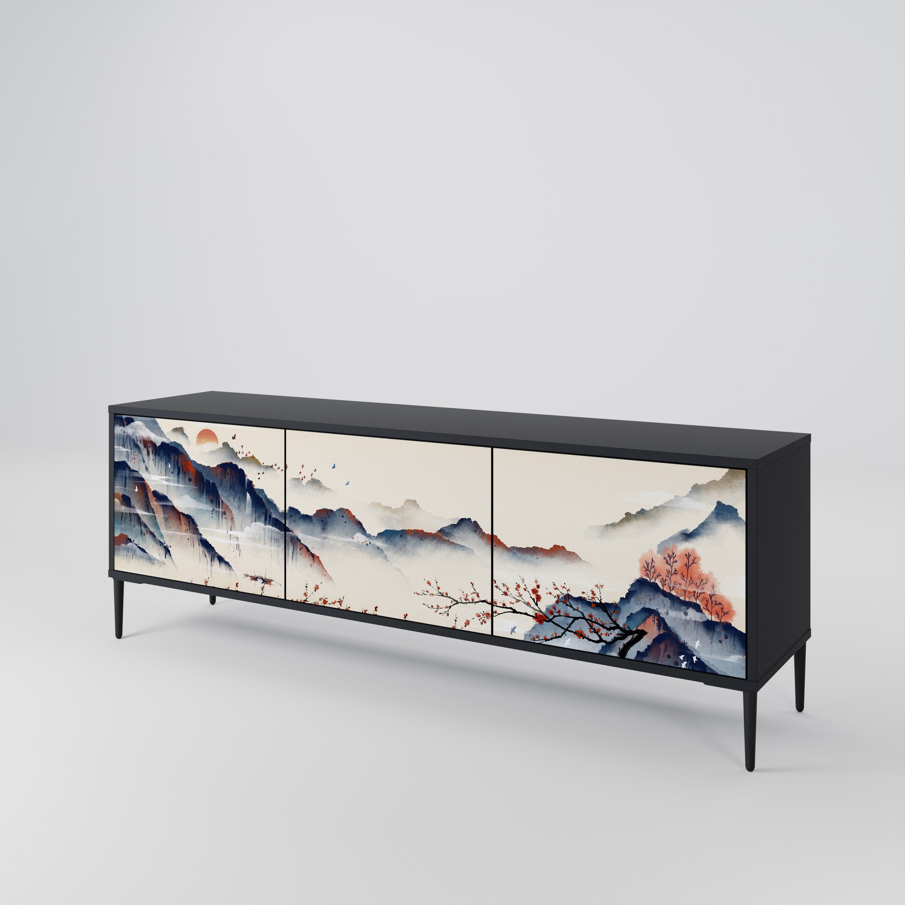 JAPANESE LANDSCAPE 3θυρη βάση τηλεόρασης σε μαύρο φινίρισμα