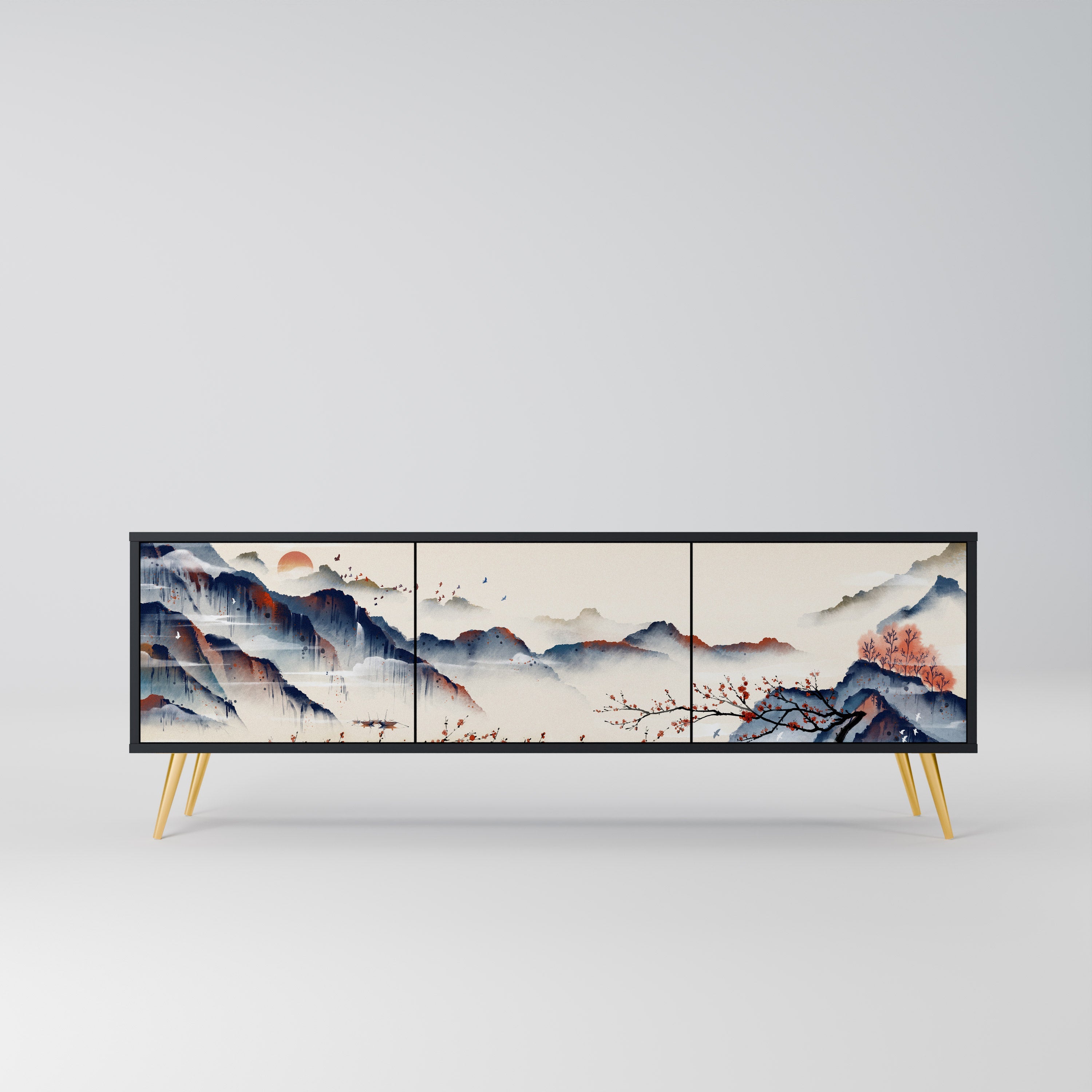 JAPANESE LANDSCAPE 3θυρη βάση τηλεόρασης σε μαύρο φινίρισμα