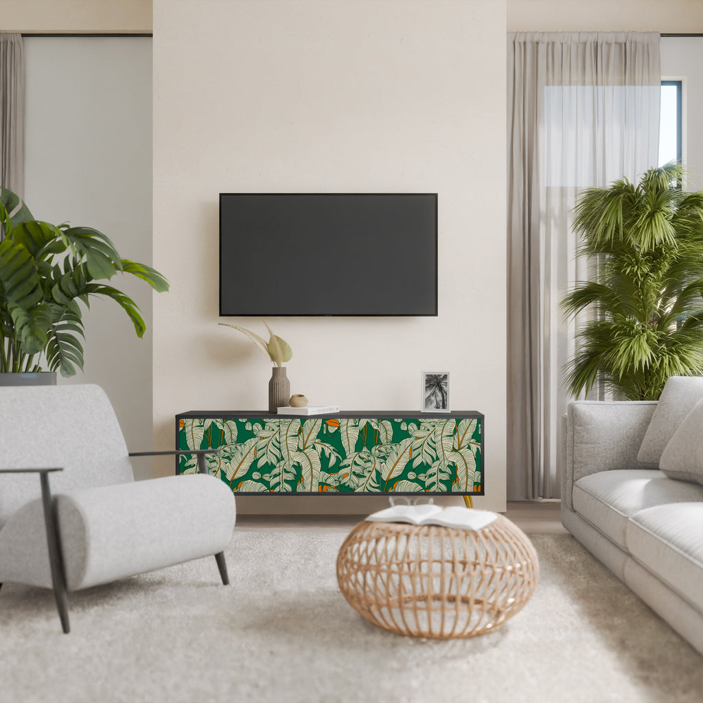Βάση τηλεόρασης VERDANT PLEASURES με 3 πόρτες σε μαύρο φινίρισμα