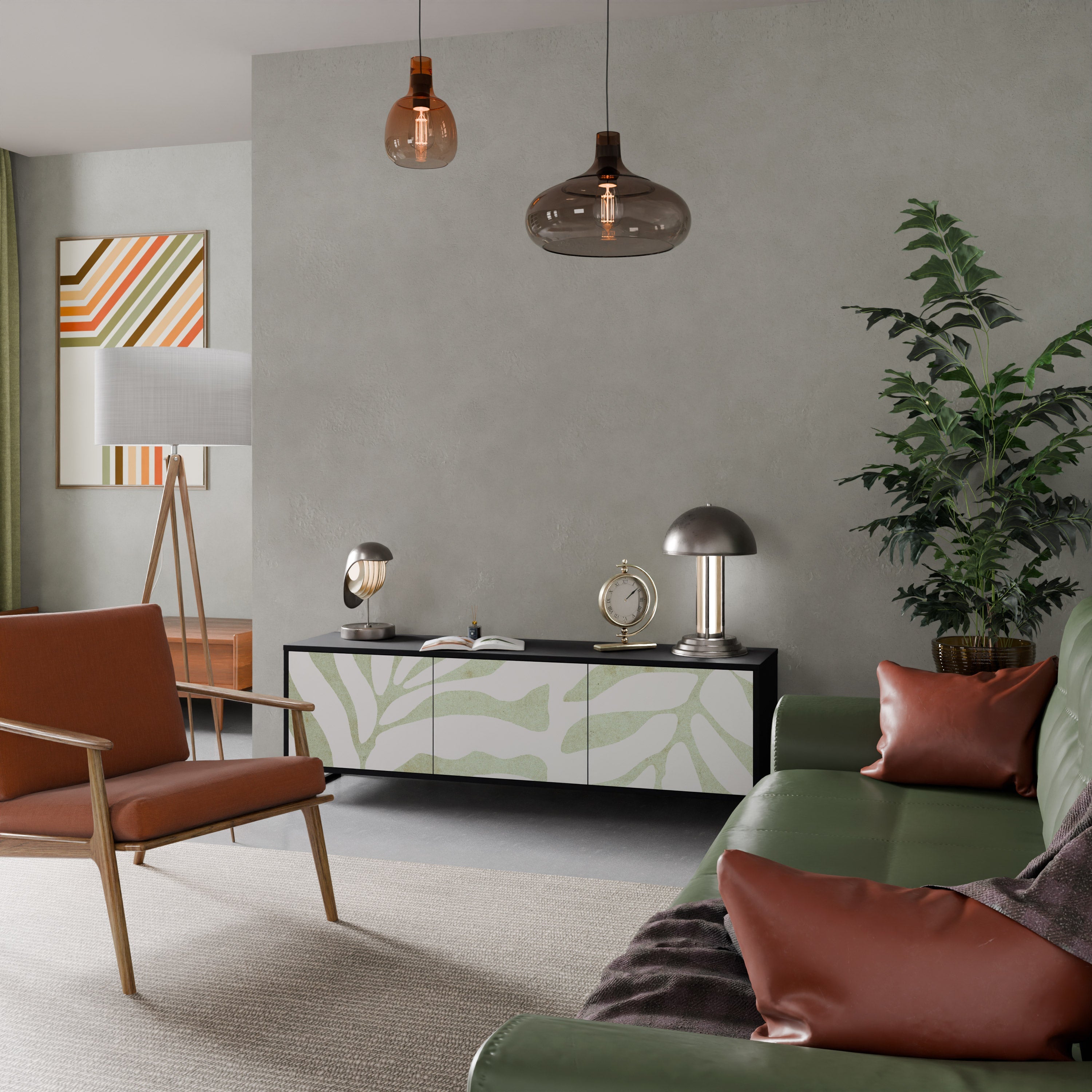 Βάση τηλεόρασης BOTANICAL SPARK 3θυρη σε μαύρο φινίρισμα