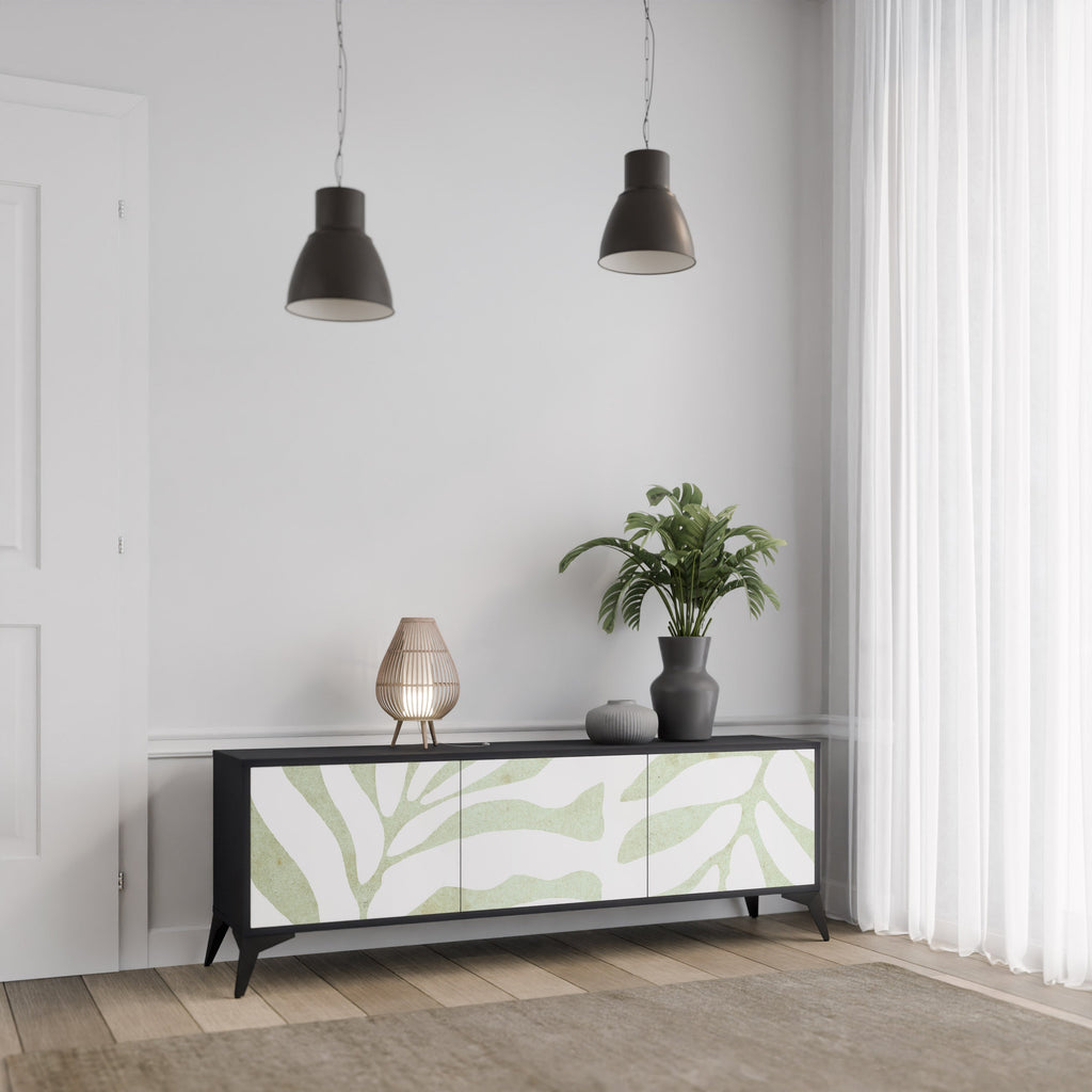 BOTANICAL SPARK 3-Door TV Stand in Black Finish