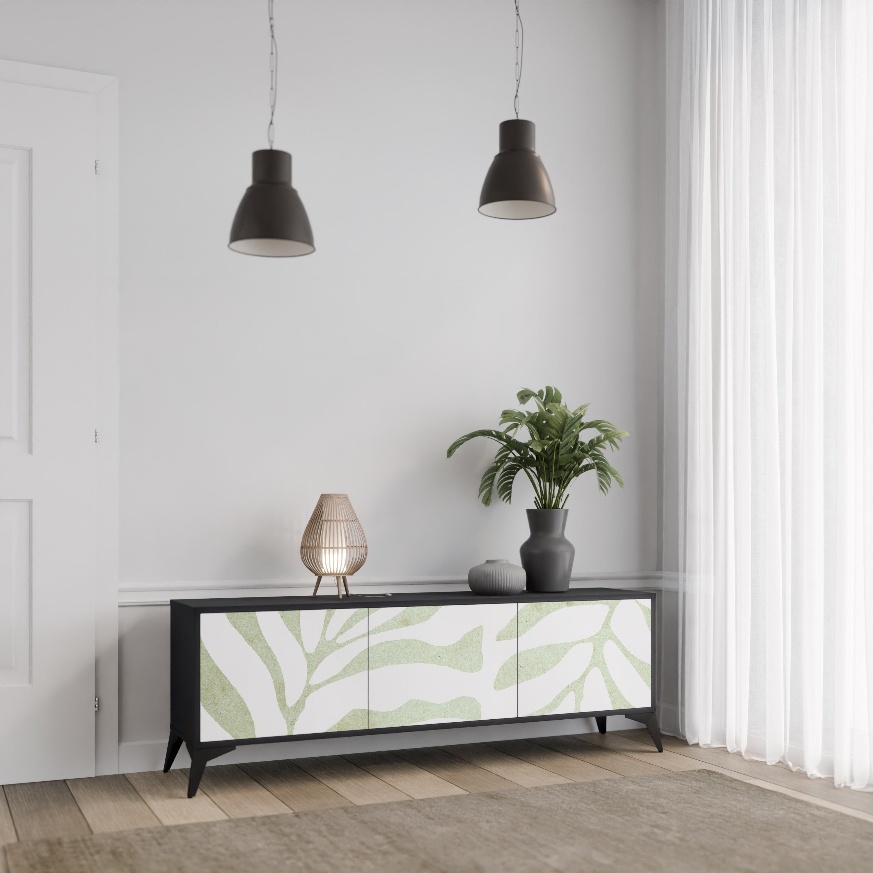 Βάση τηλεόρασης BOTANICAL SPARK 3θυρη σε μαύρο φινίρισμα