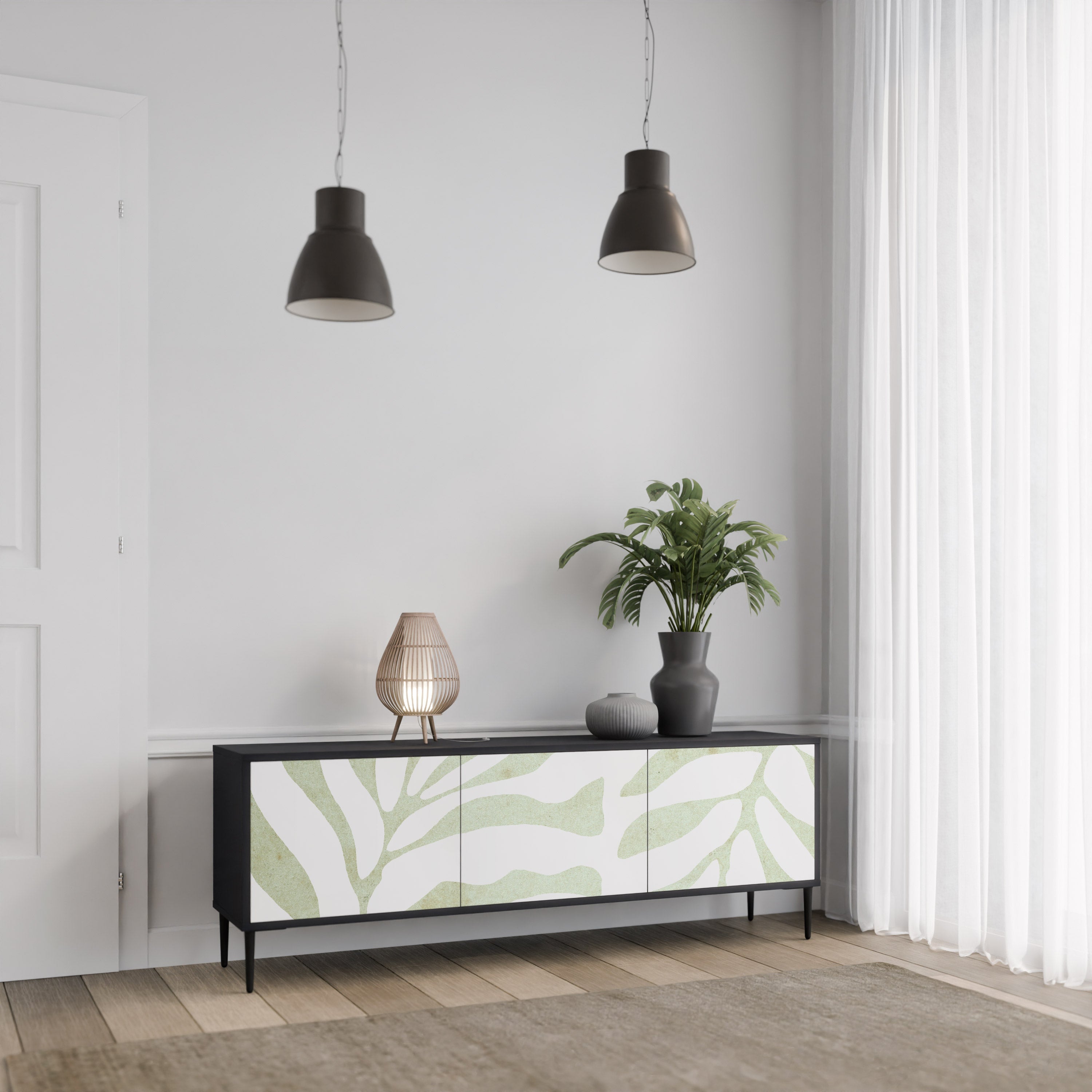 Βάση τηλεόρασης BOTANICAL SPARK 3θυρη σε μαύρο φινίρισμα