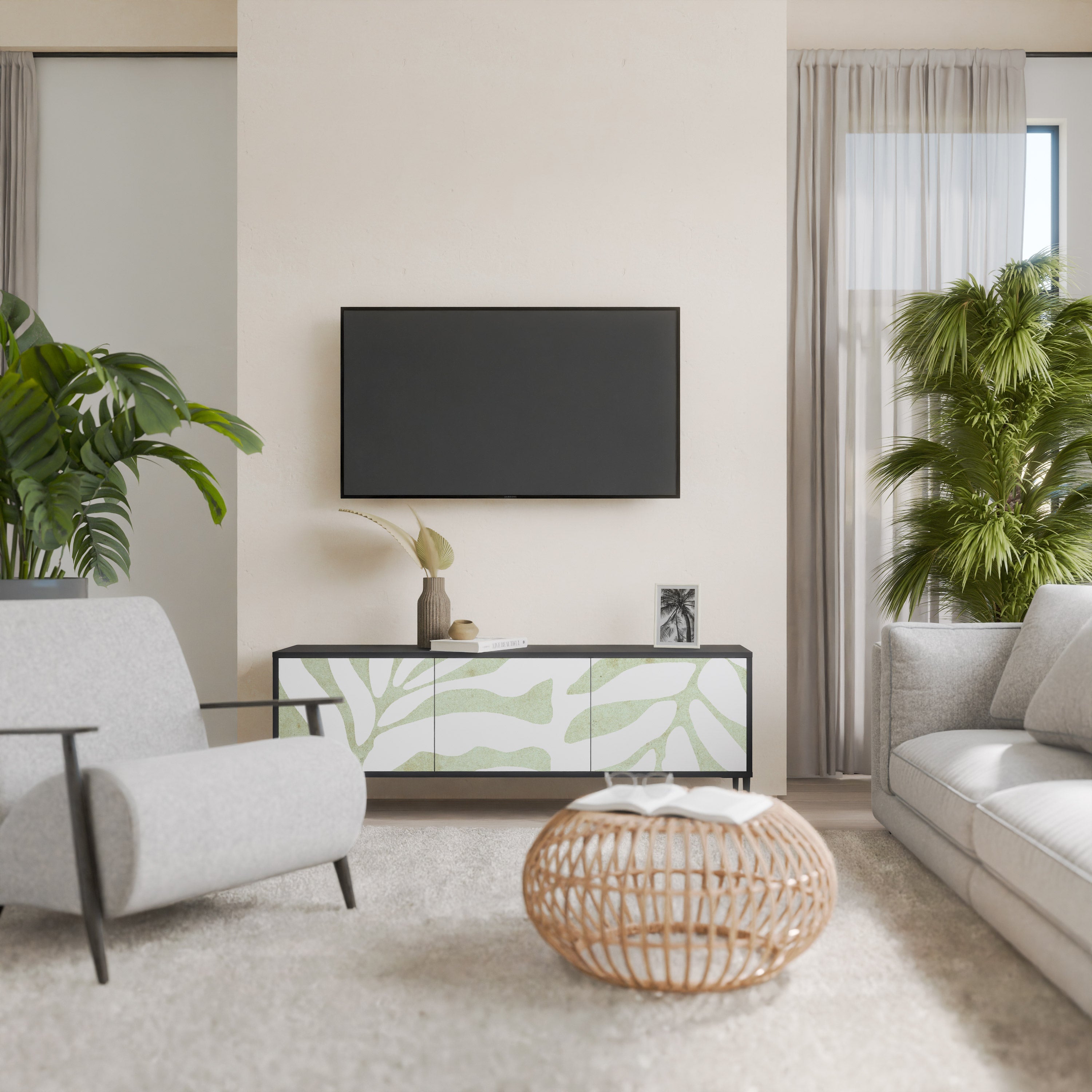 Βάση τηλεόρασης BOTANICAL SPARK 3θυρη σε μαύρο φινίρισμα