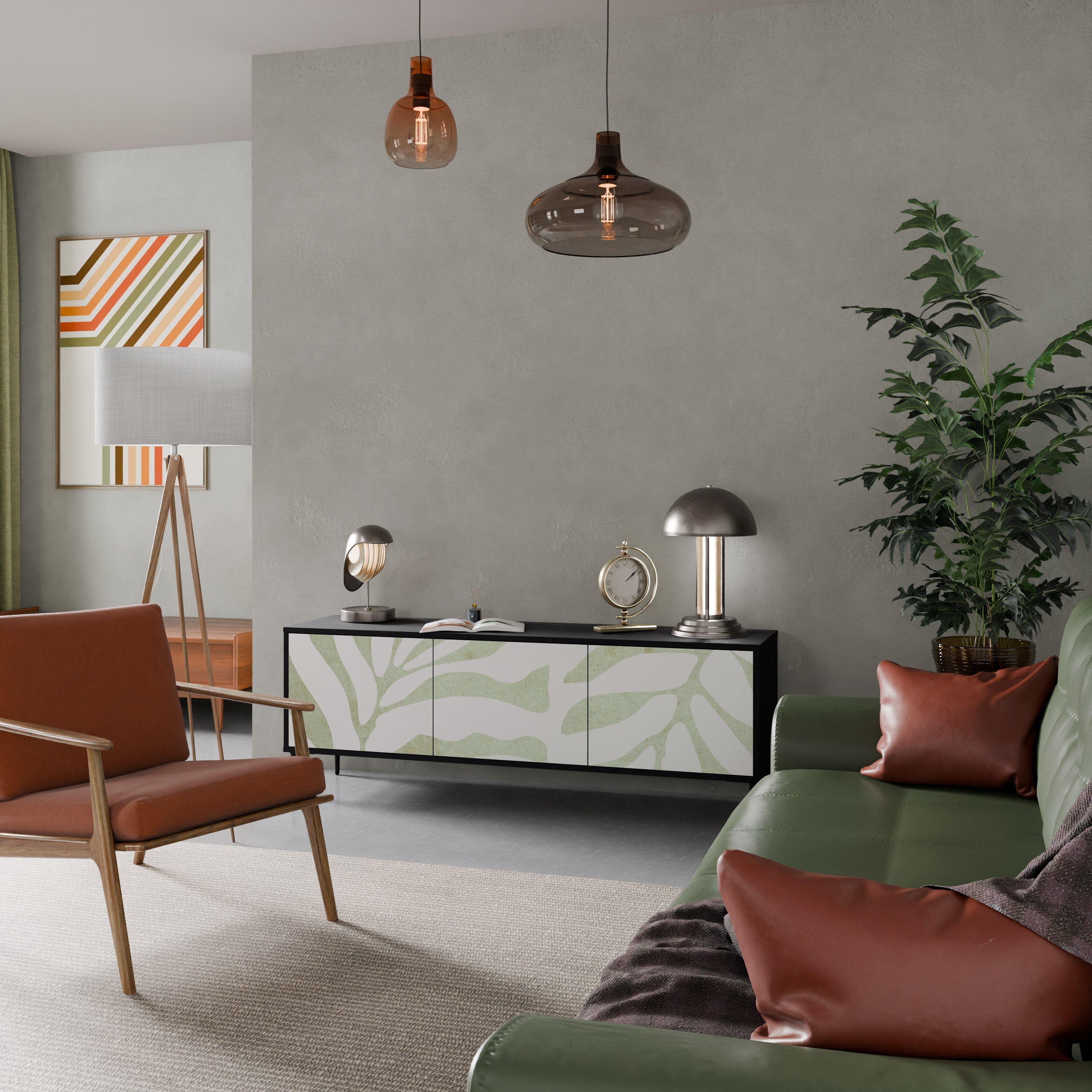 Βάση τηλεόρασης BOTANICAL SPARK 3θυρη σε μαύρο φινίρισμα