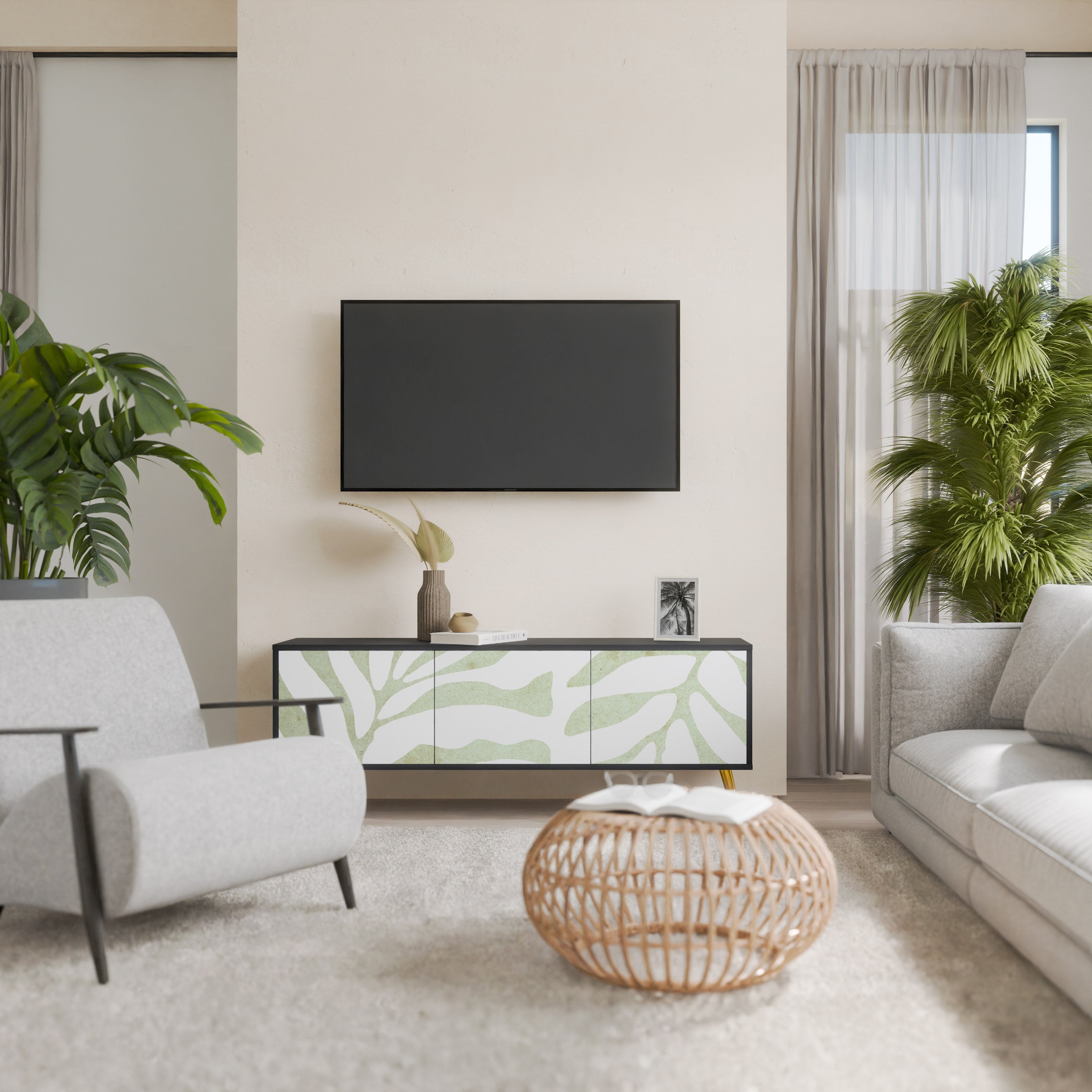 Βάση τηλεόρασης BOTANICAL SPARK 3θυρη σε μαύρο φινίρισμα