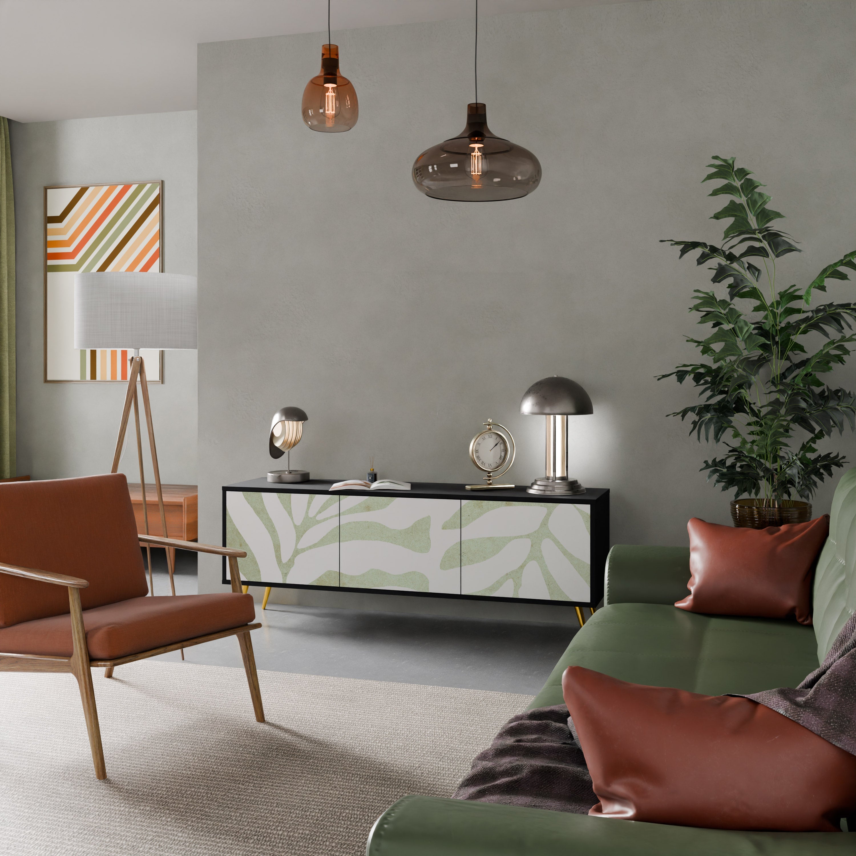 Βάση τηλεόρασης BOTANICAL SPARK 3θυρη σε μαύρο φινίρισμα