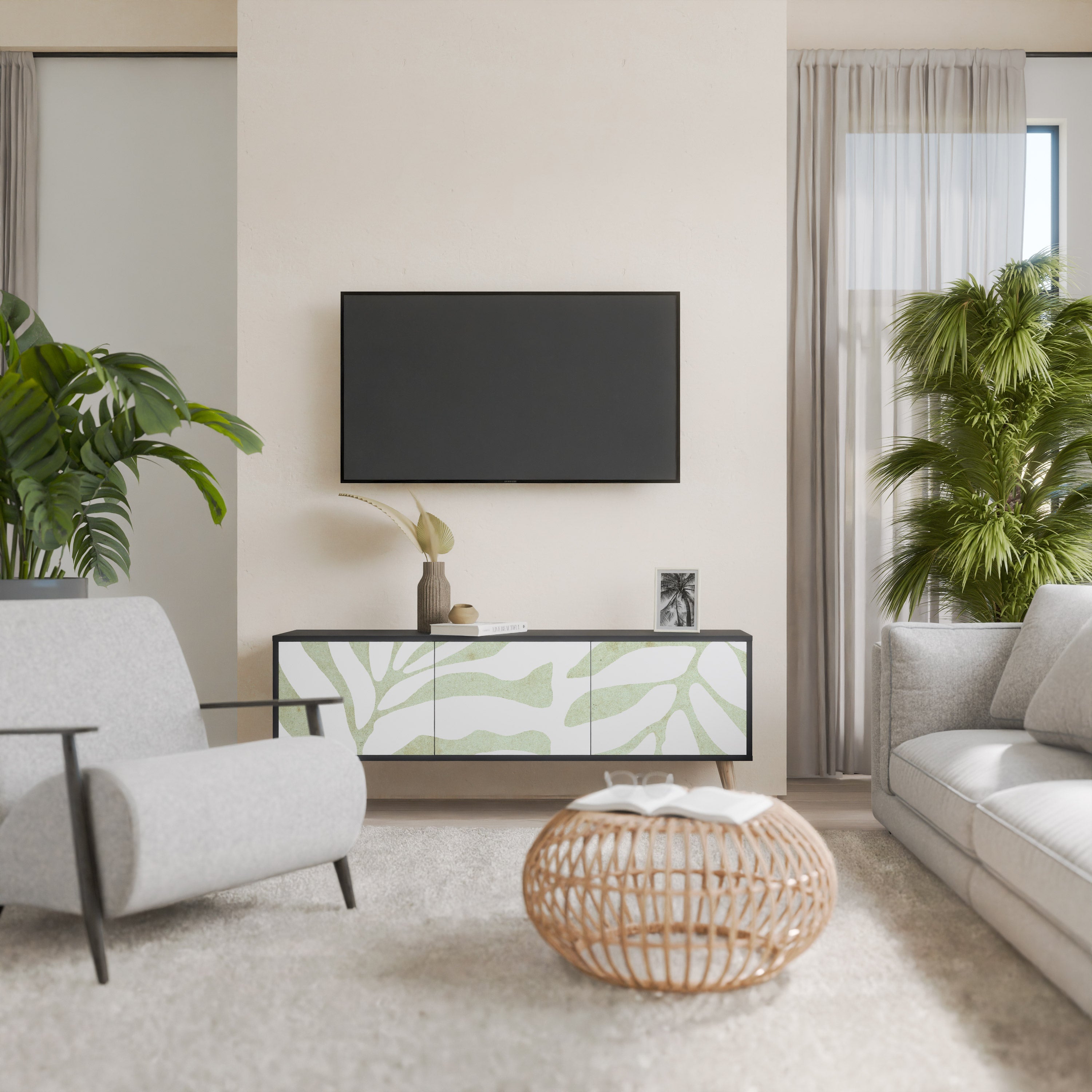 Βάση τηλεόρασης BOTANICAL SPARK 3θυρη σε μαύρο φινίρισμα
