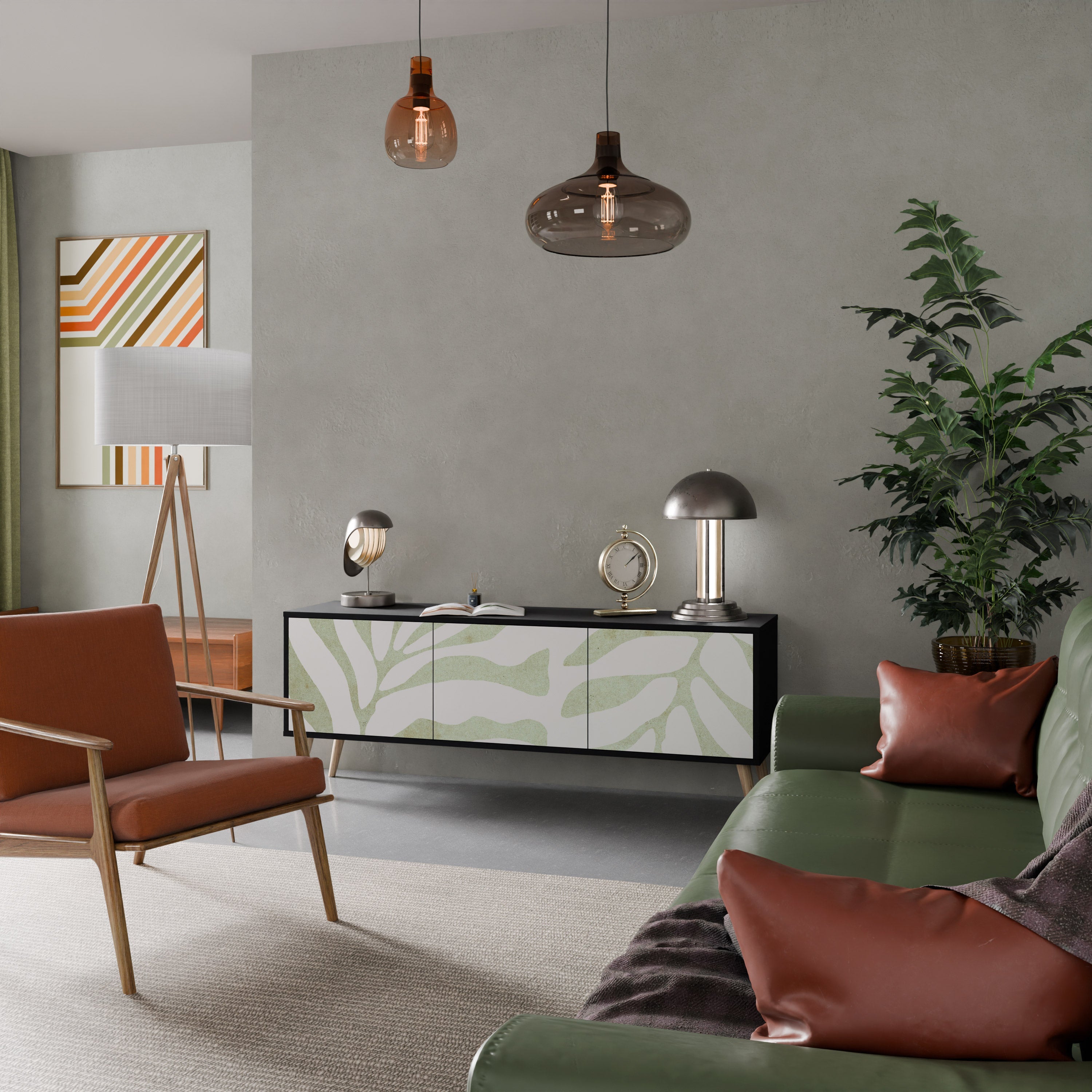 Βάση τηλεόρασης BOTANICAL SPARK 3θυρη σε μαύρο φινίρισμα