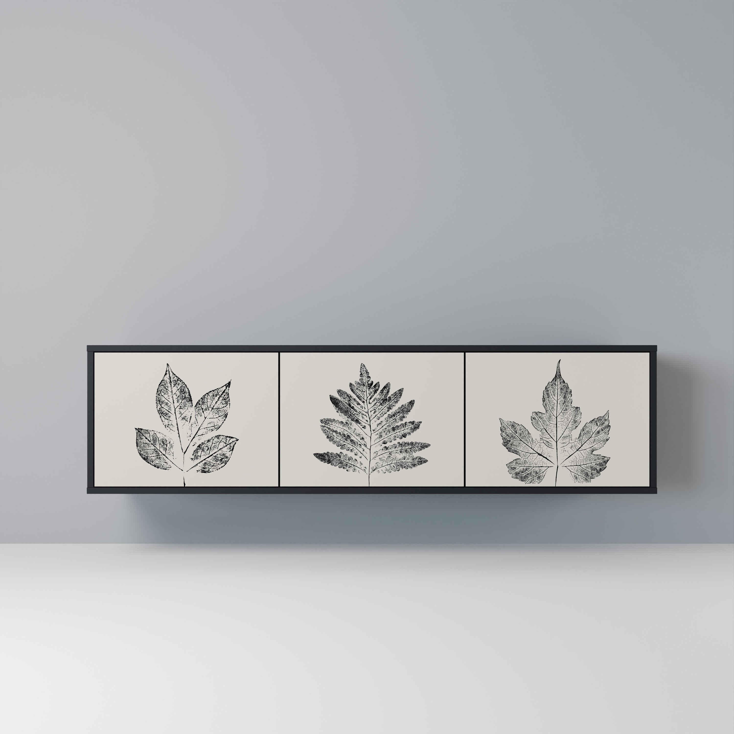 LEAFY STAMPS Τρίθυρη βάση τηλεόρασης σε μαύρο φινίρισμα